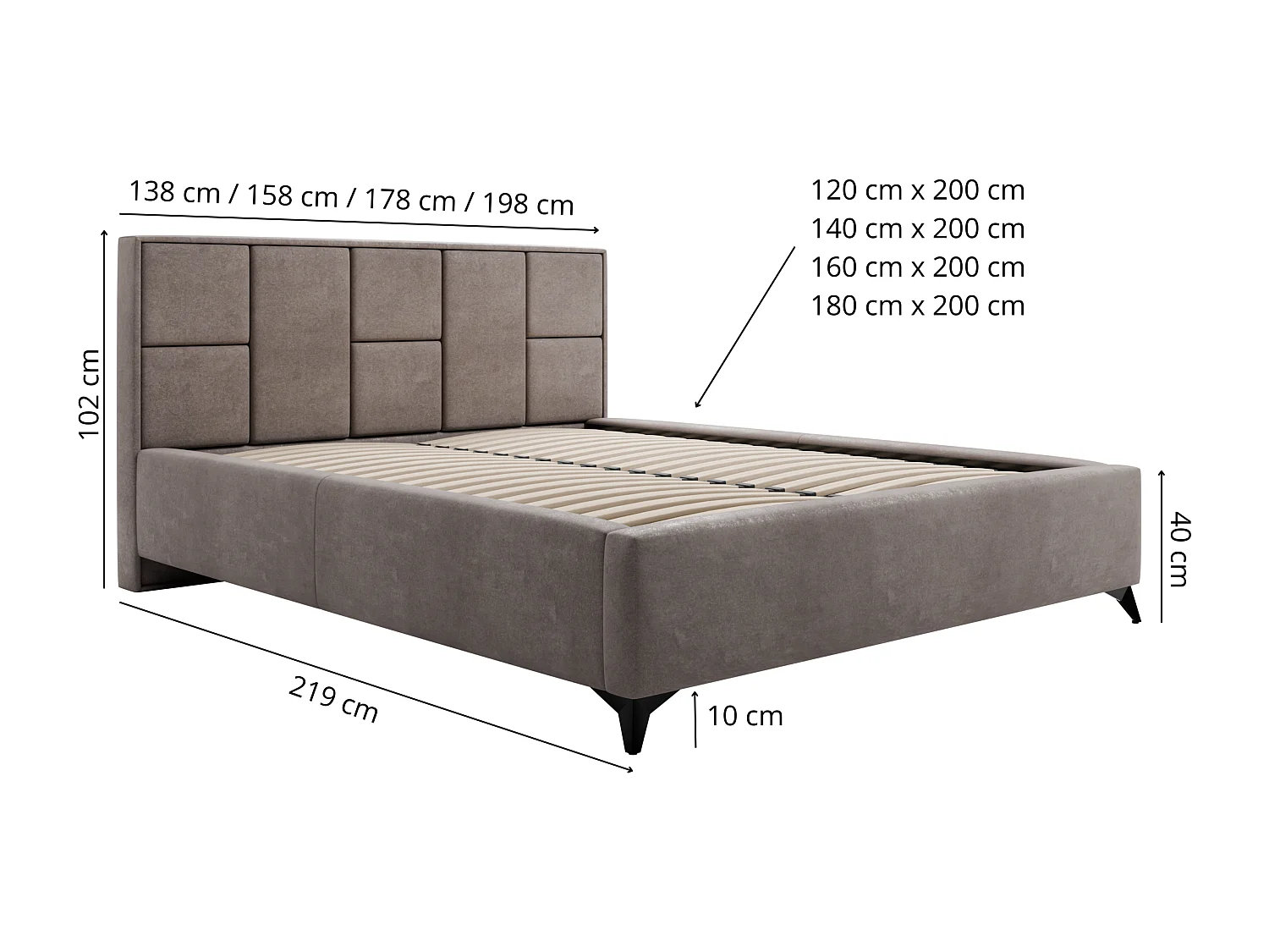 Polsterbett VENICE 180x200 Braun Samt mit Bettkasten und Metallrahmen Ohne Matratze