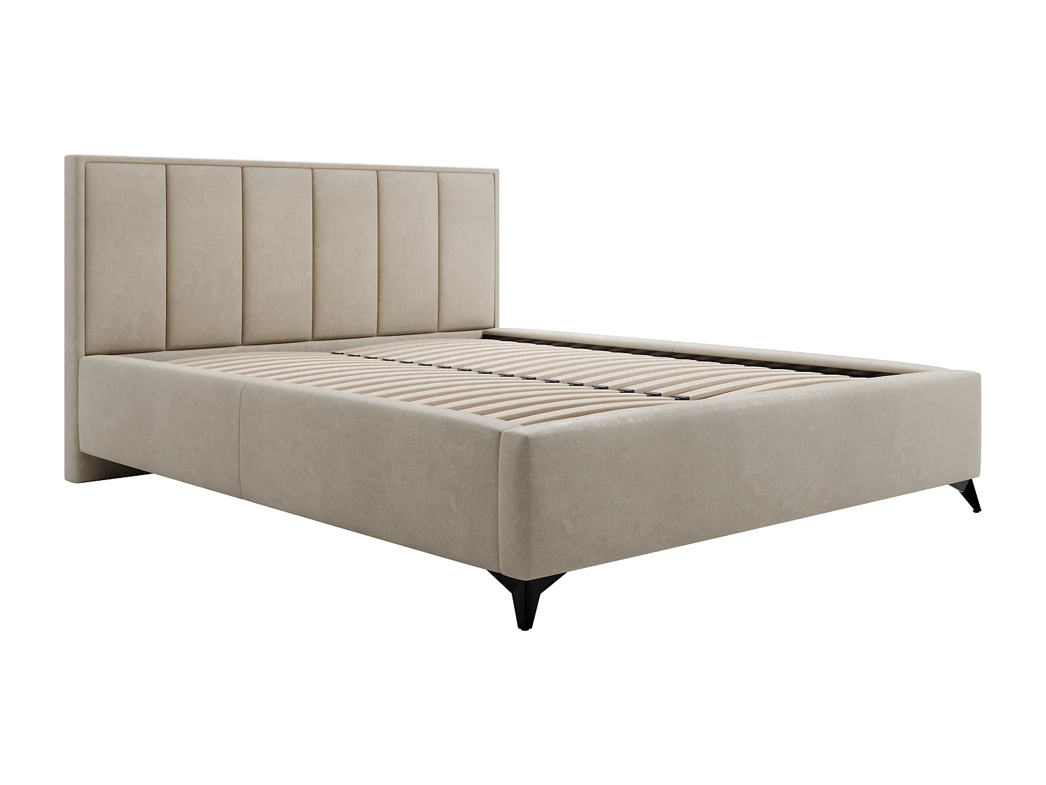 Polsterbett LARA 160x200 Beige Samt mit Bettkasten und Metallrahmen Ohne Matratze