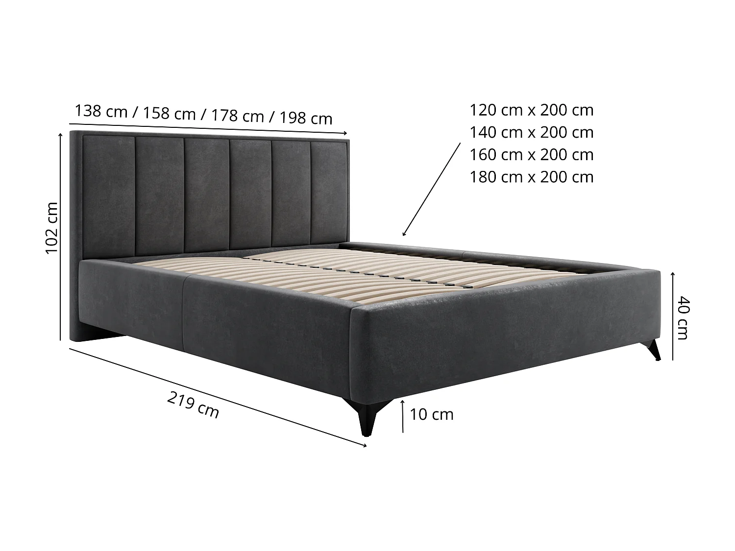 Polsterbett LARA 180x200 Dunkelgrau Samt mit Bettkasten und Metallrahmen Ohne Matratze