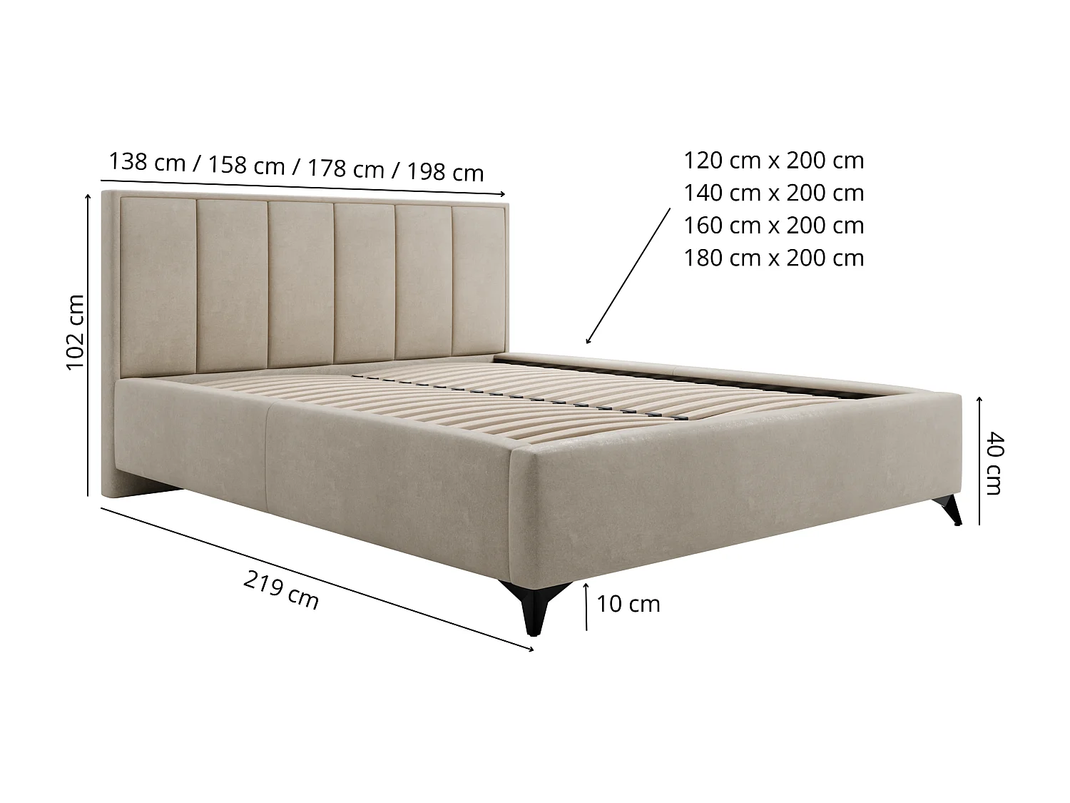 Polsterbett LARA 120x200 Beige Samt mit Bettkasten und Metallrahmen Ohne Matratze