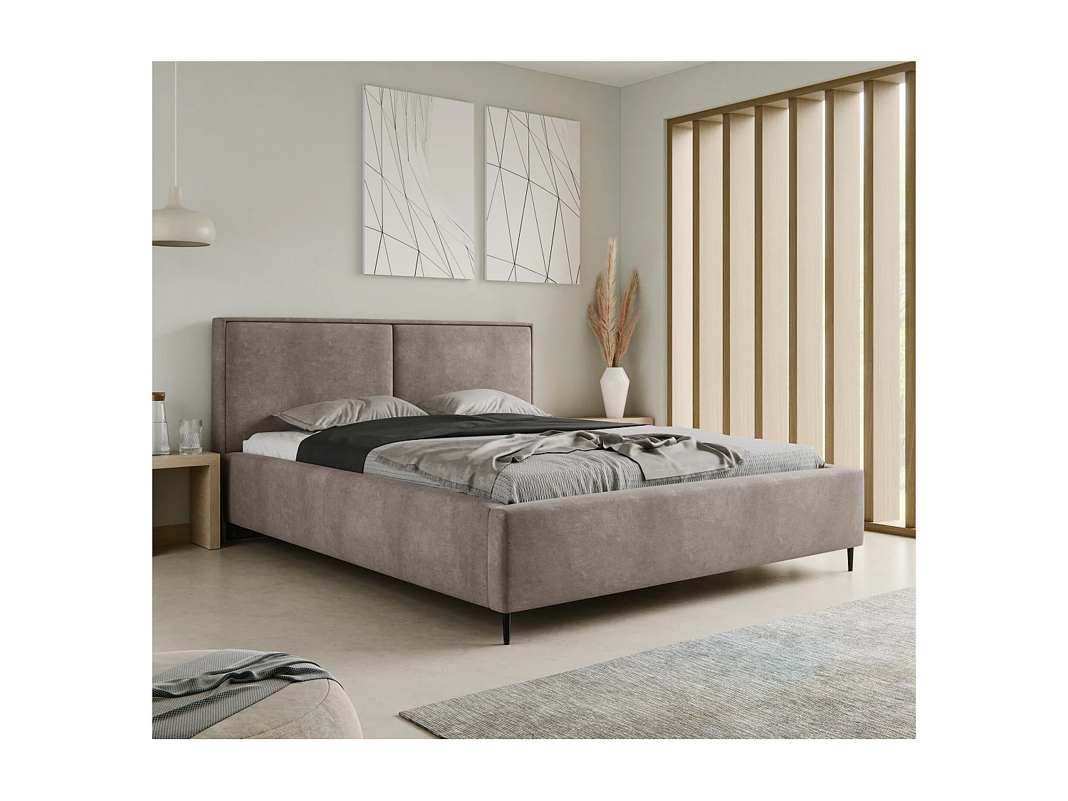 Polsterbett ZEN 140x200 Braun Samt mit Bettkasten und Metallrahmen Ohne Matratze