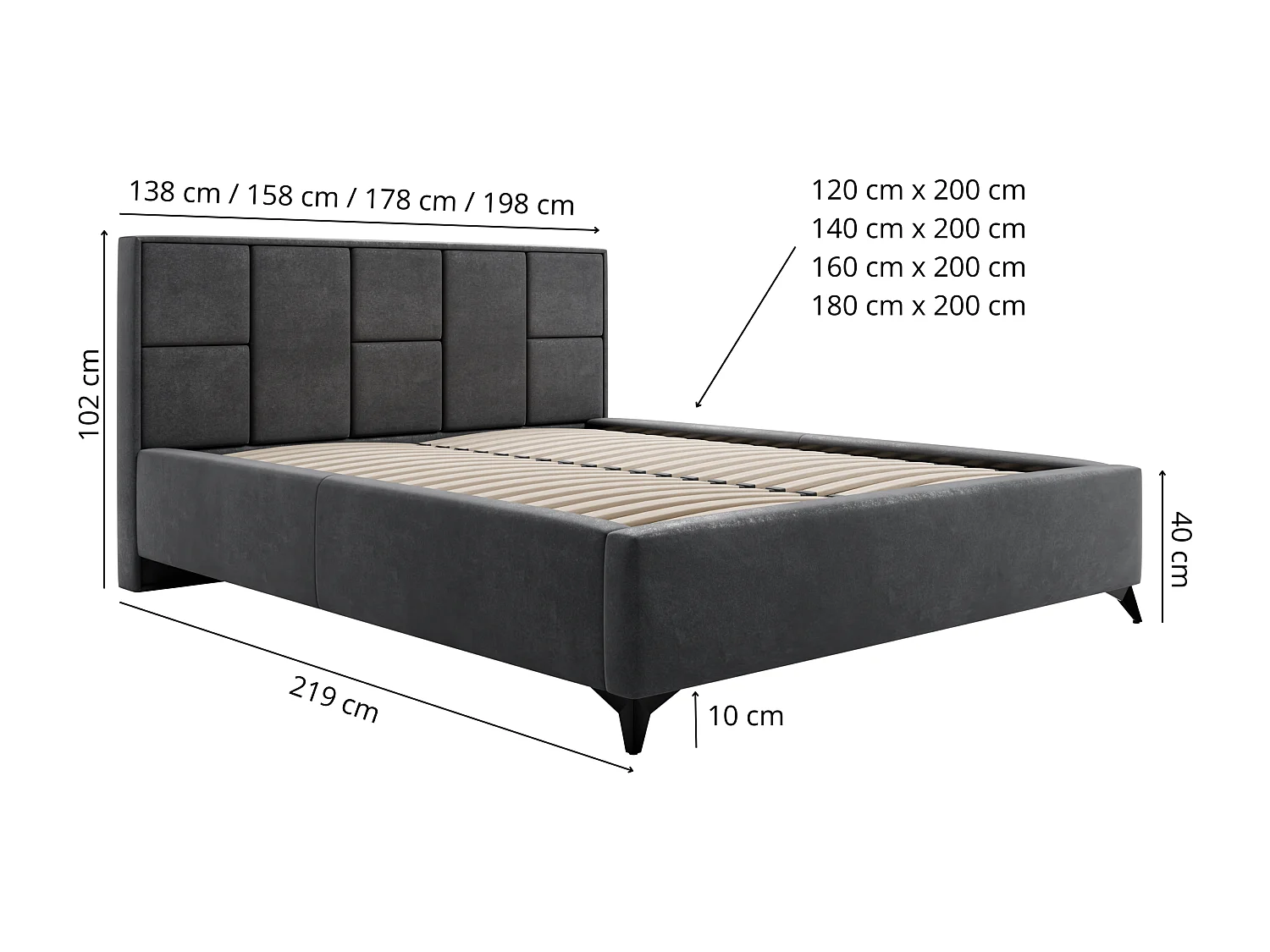 Polsterbett VENICE 120x200 Dunkelgrau Samt mit Bettkasten und Metallrahmen Ohne Matratze