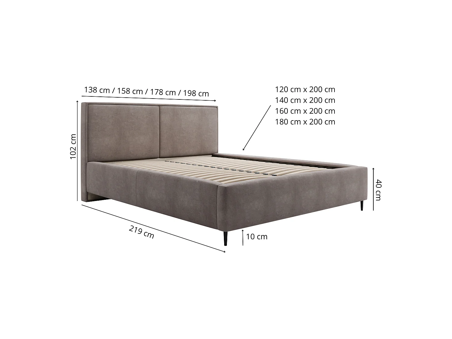 Gestoffeerd bed Zen met opbergruimte, bruin, 180x200 cm