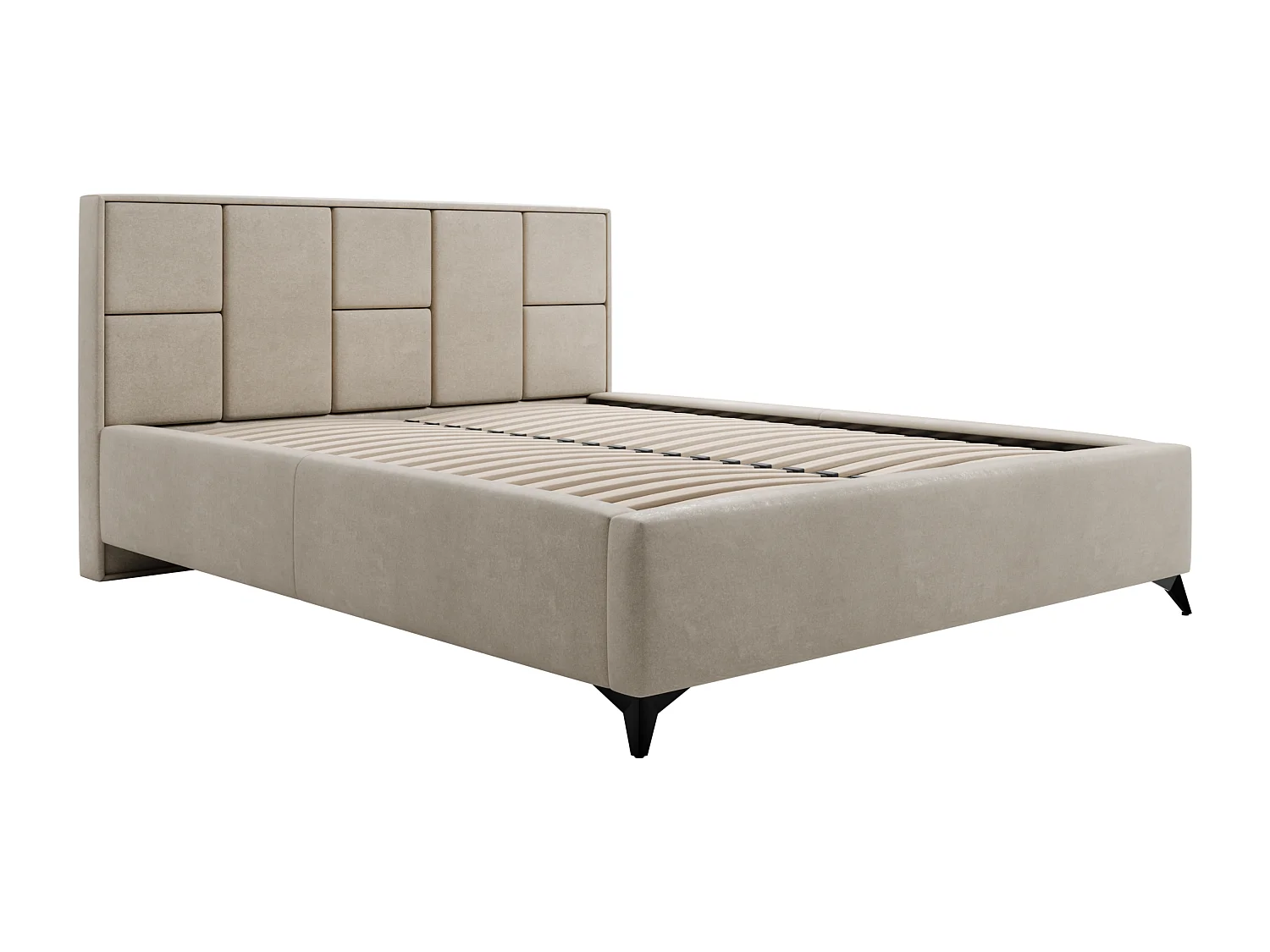 Polsterbett VENICE 120x200 Beige Samt mit Bettkasten und Metallrahmen Ohne Matratze