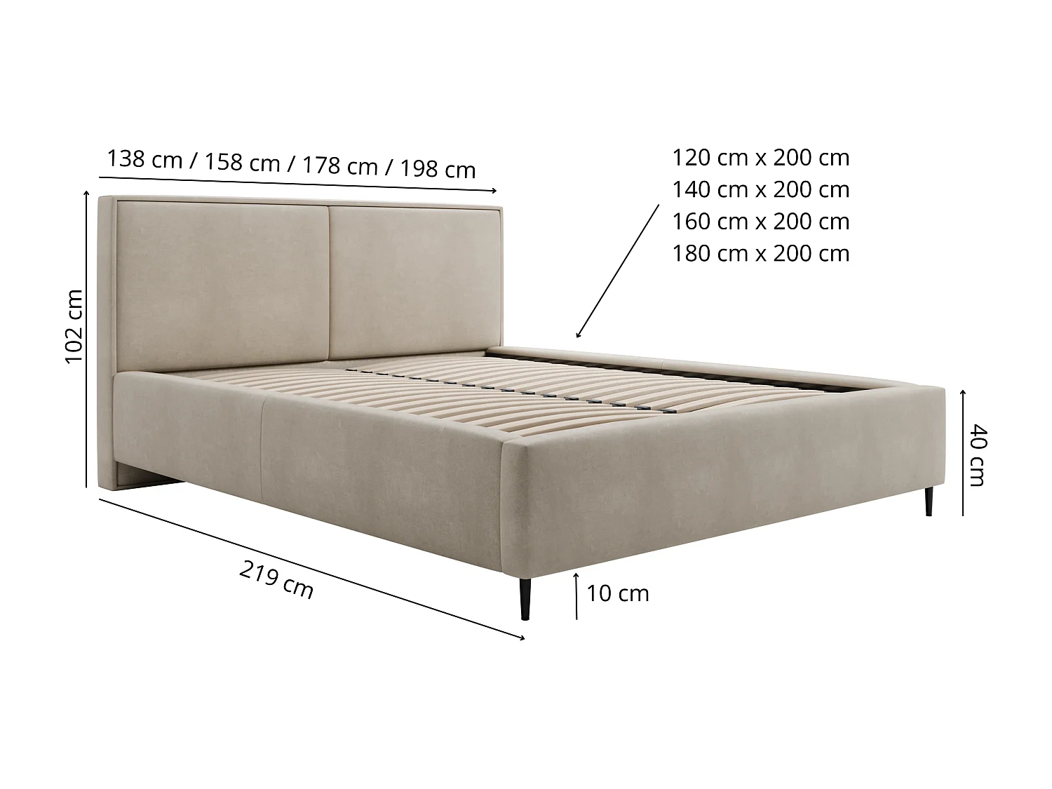 Polsterbett ZEN 160x200 Beige Samt mit Bettkasten und Metallrahmen Ohne Matratze