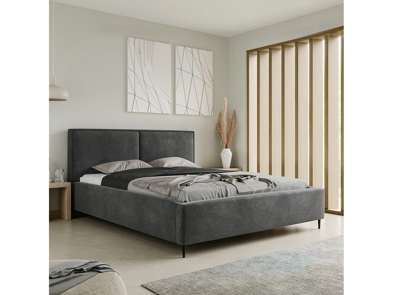 Lit Zen avec coffre, gris, 140x200 cm