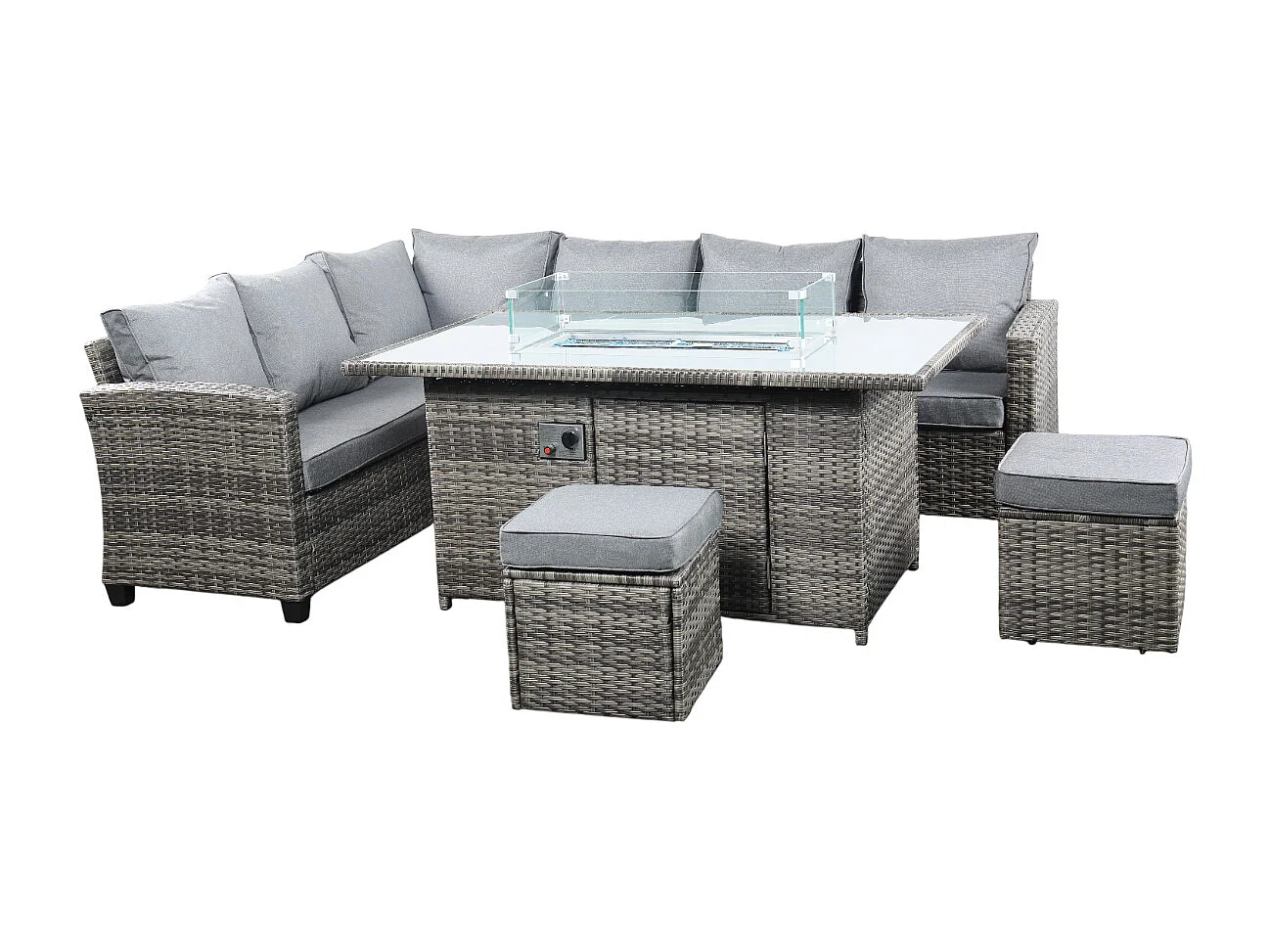 The Conwy 8 Seat Corner Gas Firepit Rattan Dining Set Dark Grey