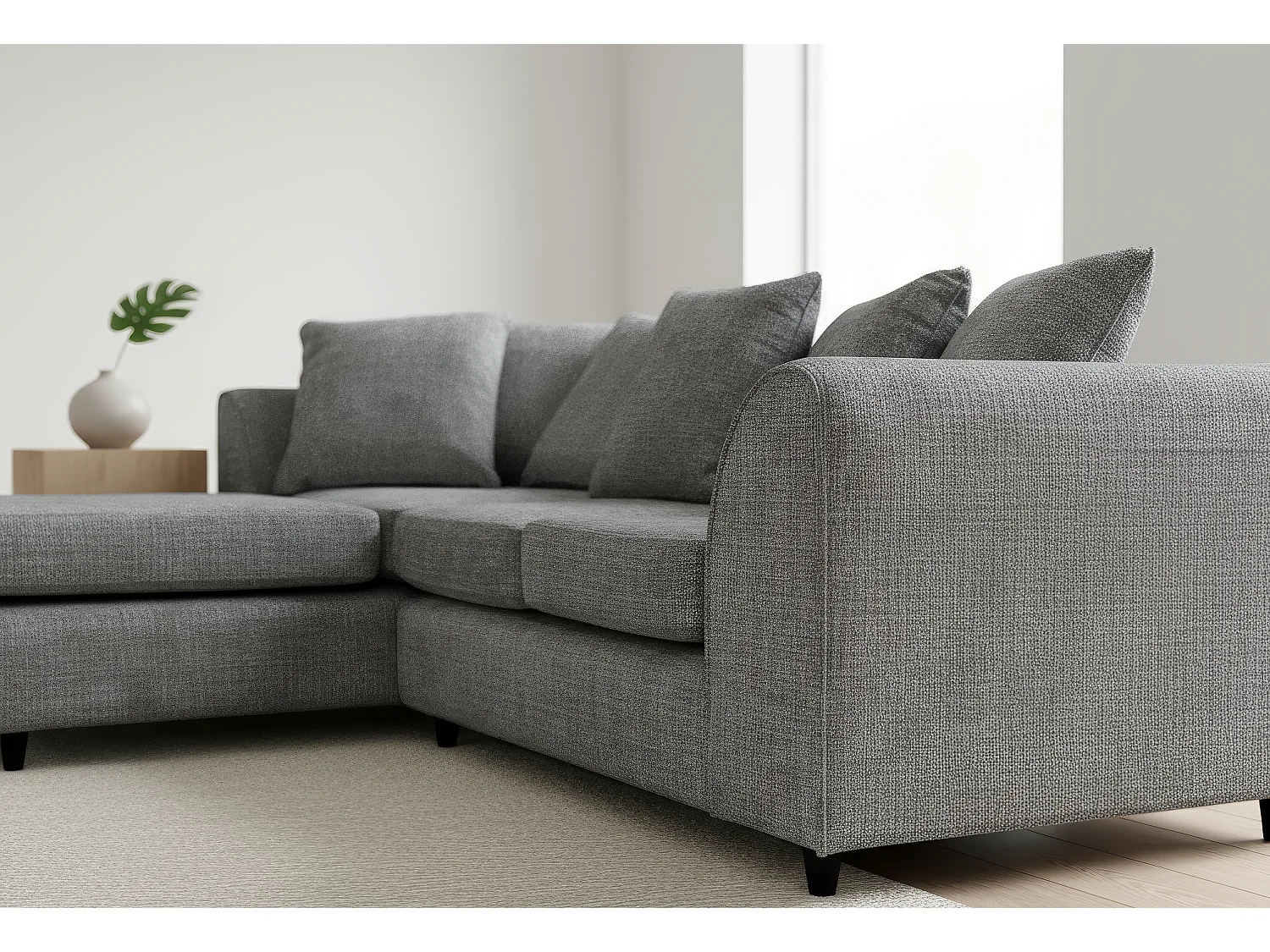 Jumbo Chenille Corner Sofa with Plush Chaise Extension Left Facing Dark Grey