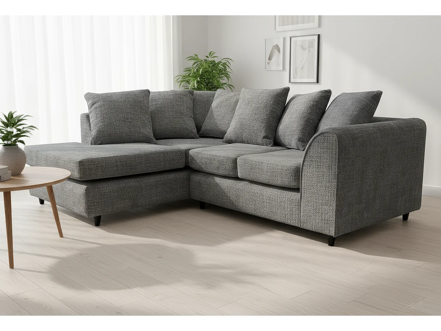 Jumbo Chenille Corner Sofa with Plush Chaise Extension Left Facing Dark Grey