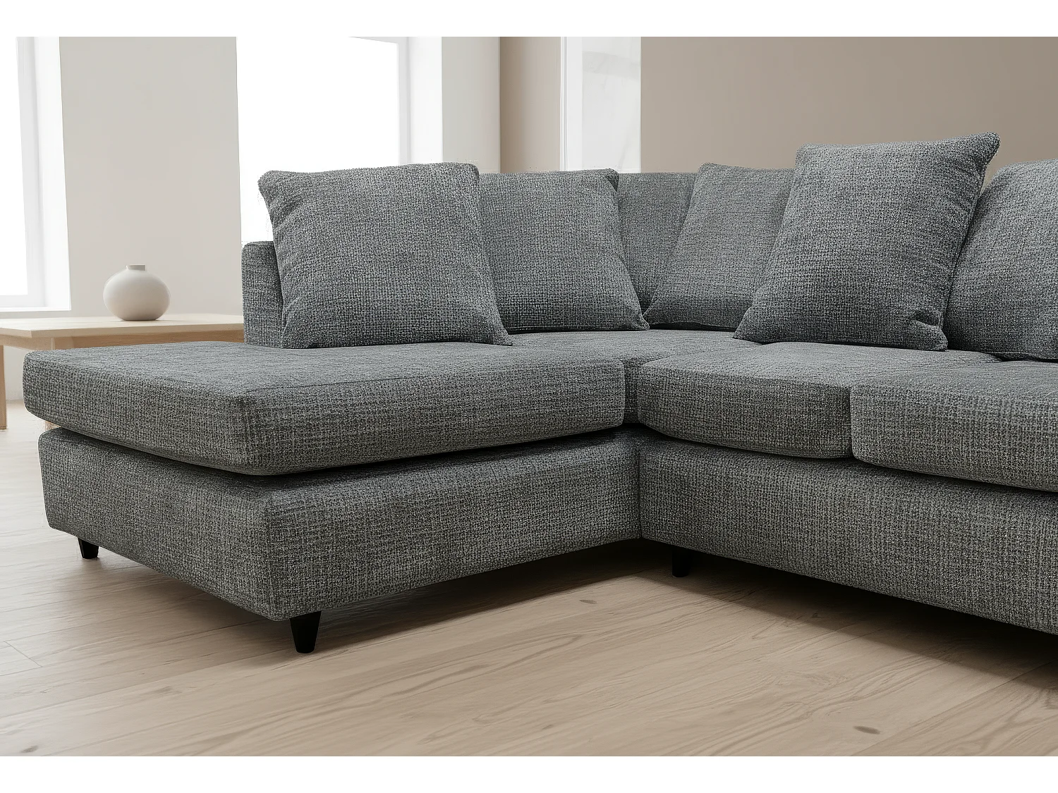 Jumbo Chenille Corner Sofa with Plush Chaise Extension Left Facing Dark Grey