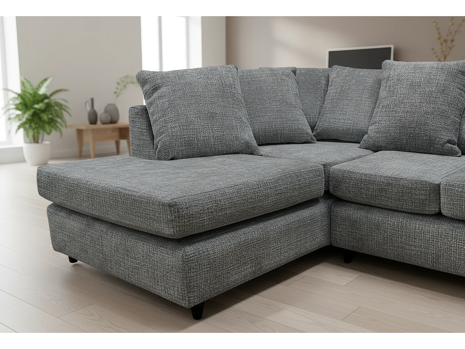 Jumbo Chenille Corner Sofa with Plush Chaise Extension Left Facing Dark Grey