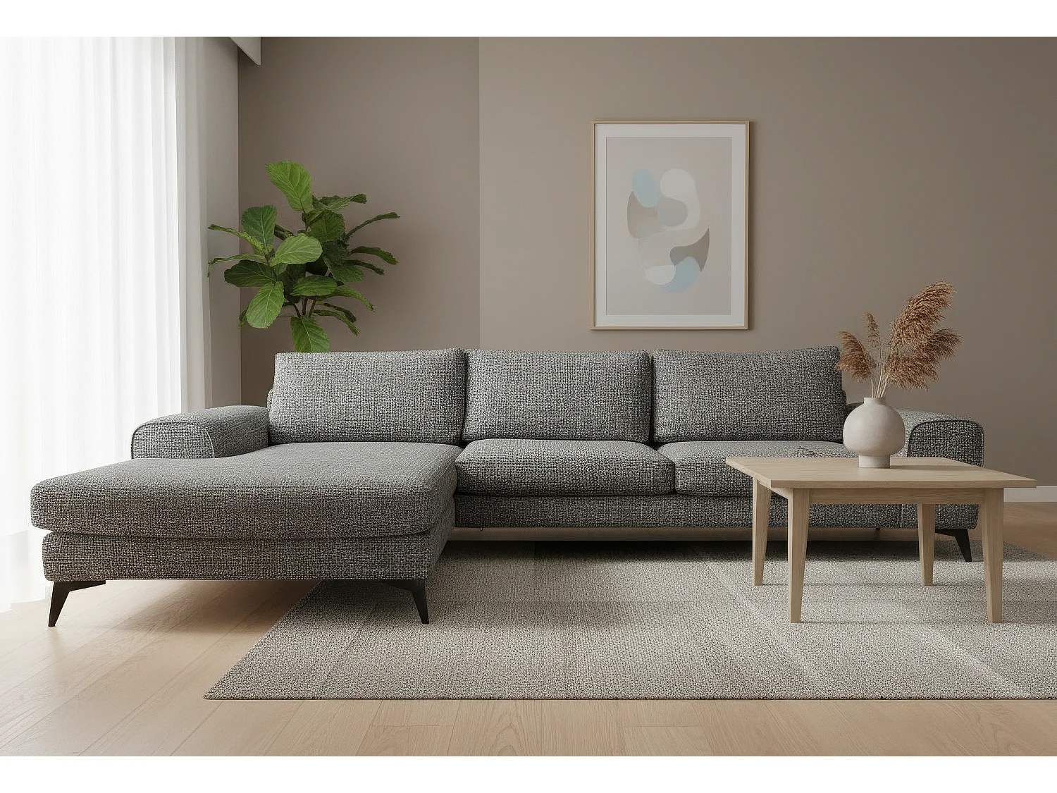 Venice Chenille Corner Sofa with Deep Seats and Extra-wide Padded Arms Left Facing Charcoal