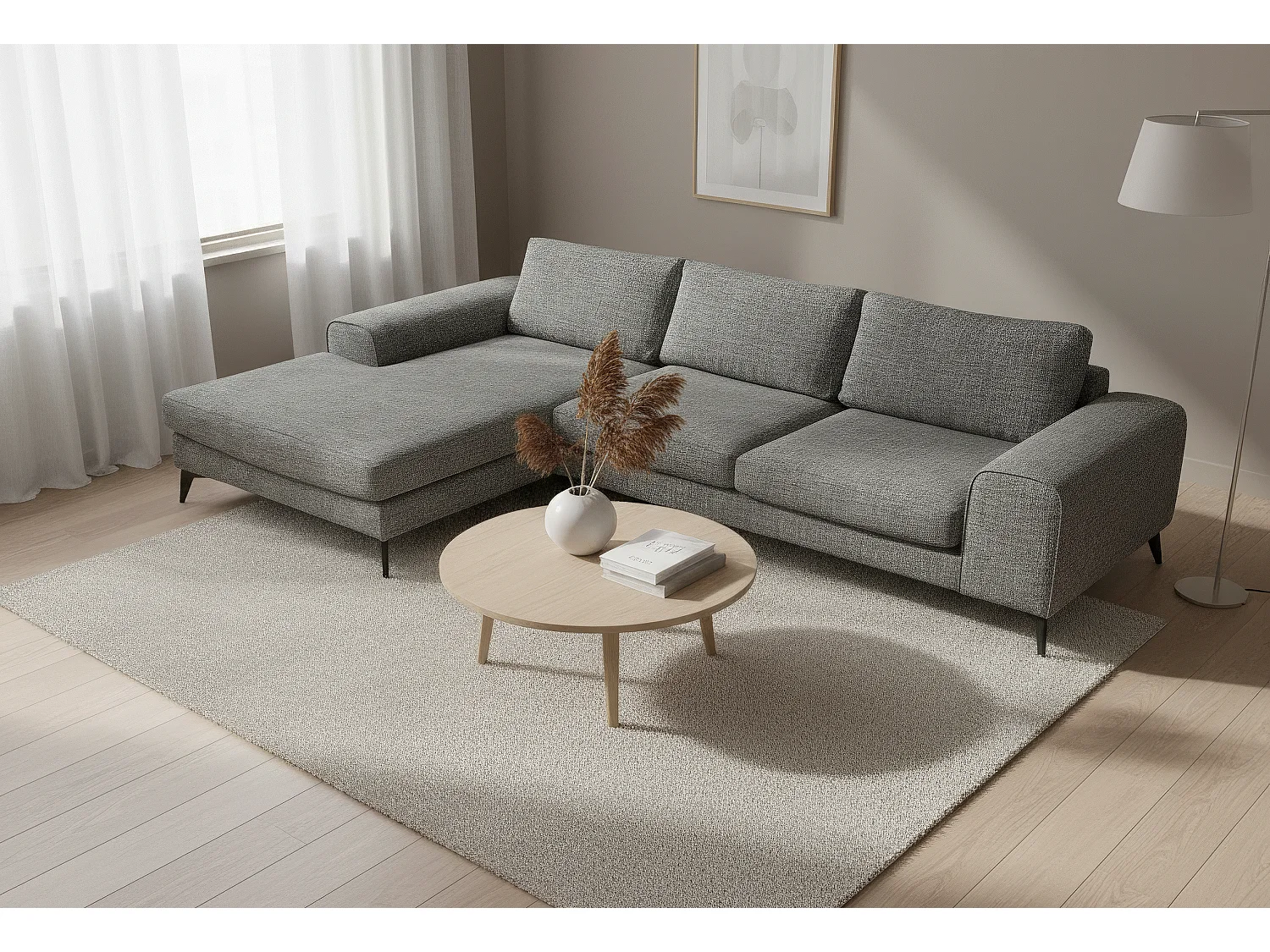 Venice Chenille Corner Sofa with Deep Seats and Extra-wide Padded Arms Left Facing Charcoal