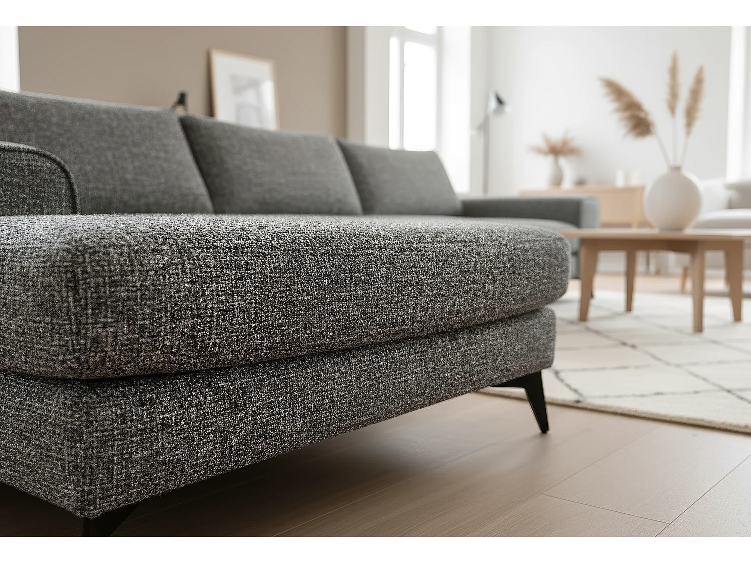 Venice Chenille Corner Sofa with Deep Seats and Extra-wide Padded Arms Left Facing Charcoal