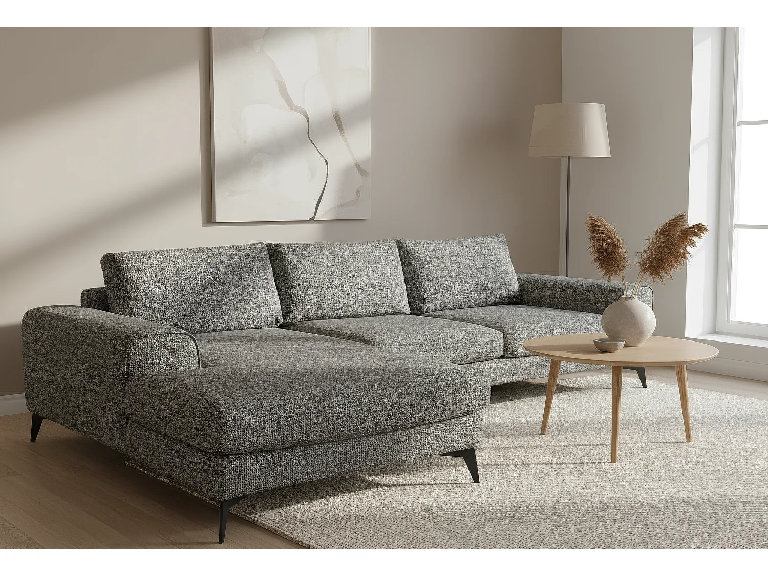 Venice Chenille Corner Sofa with Deep Seats and Extra-wide Padded Arms Left Facing Charcoal