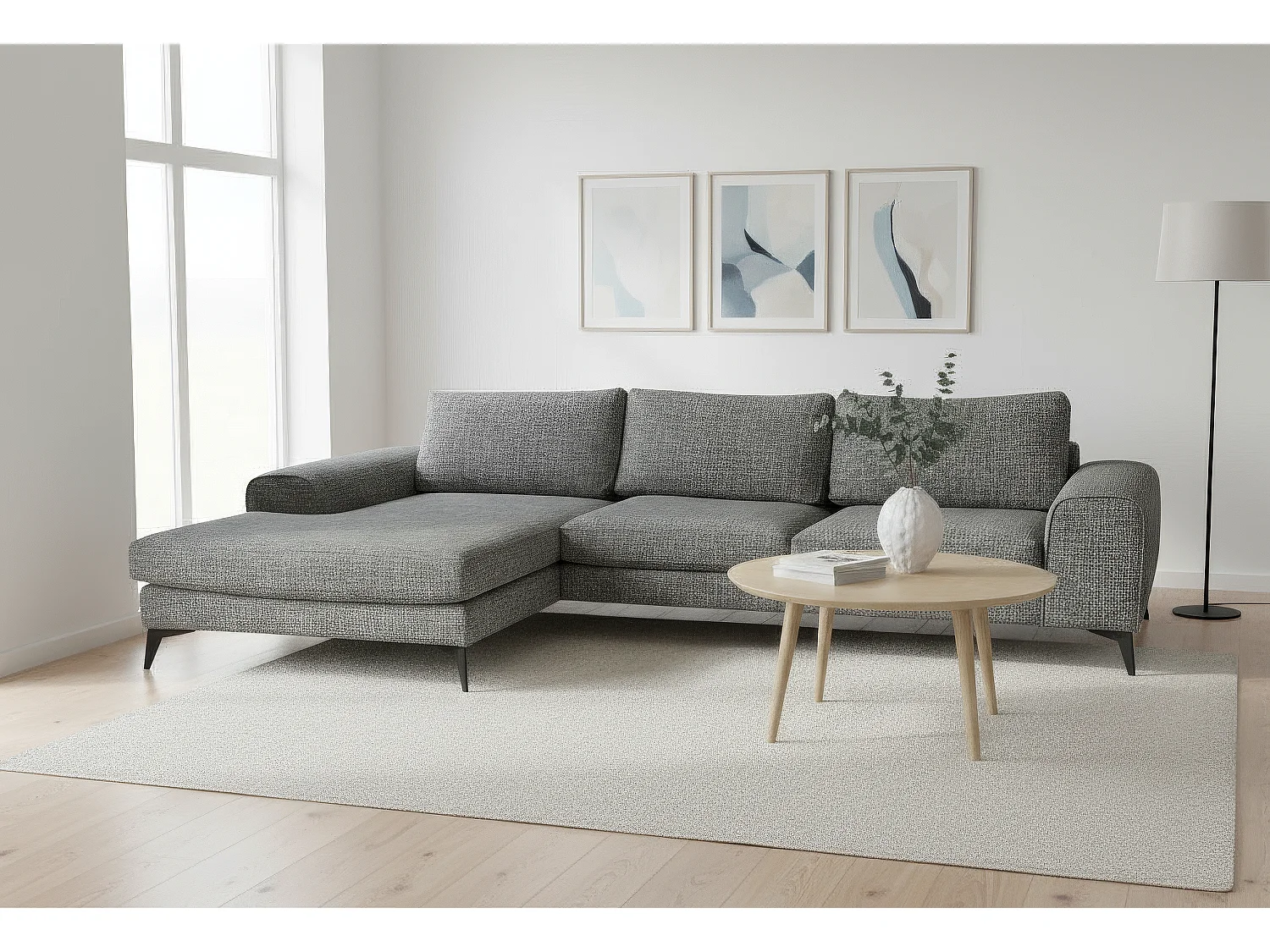 Venice Chenille Corner Sofa with Deep Seats and Extra-wide Padded Arms Left Facing Charcoal