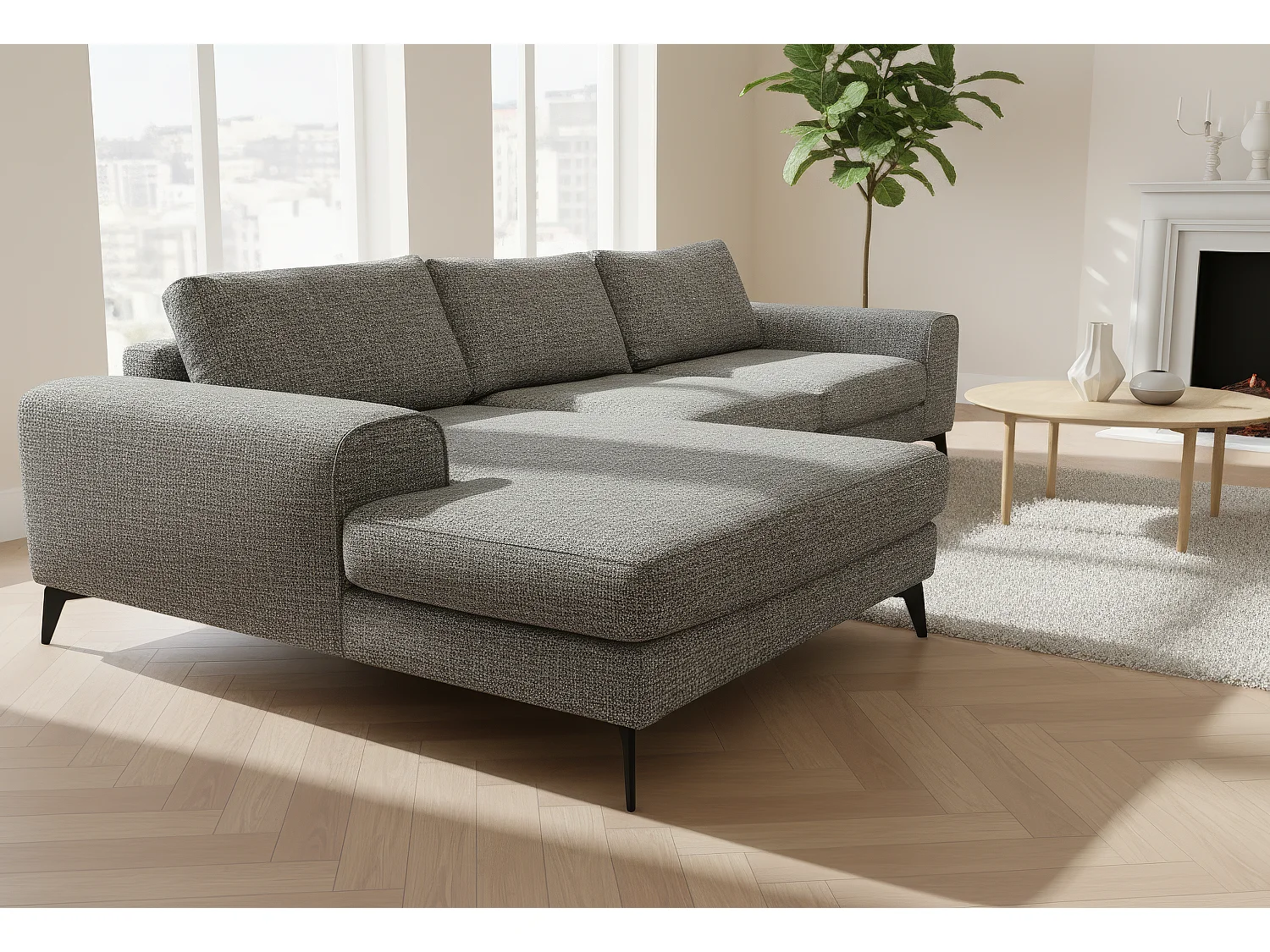 Venice Chenille Corner Sofa with Deep Seats and Extra-wide Padded Arms Left Facing Charcoal