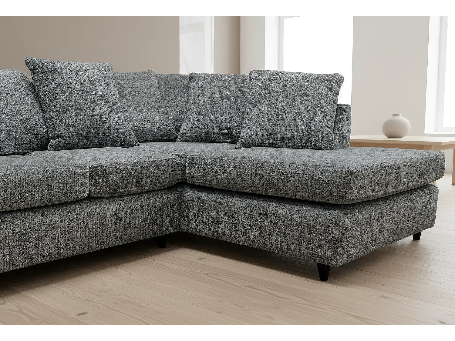 Jumbo Chenille Corner Sofa with Plush Chaise Extension Right Facing Dark Grey