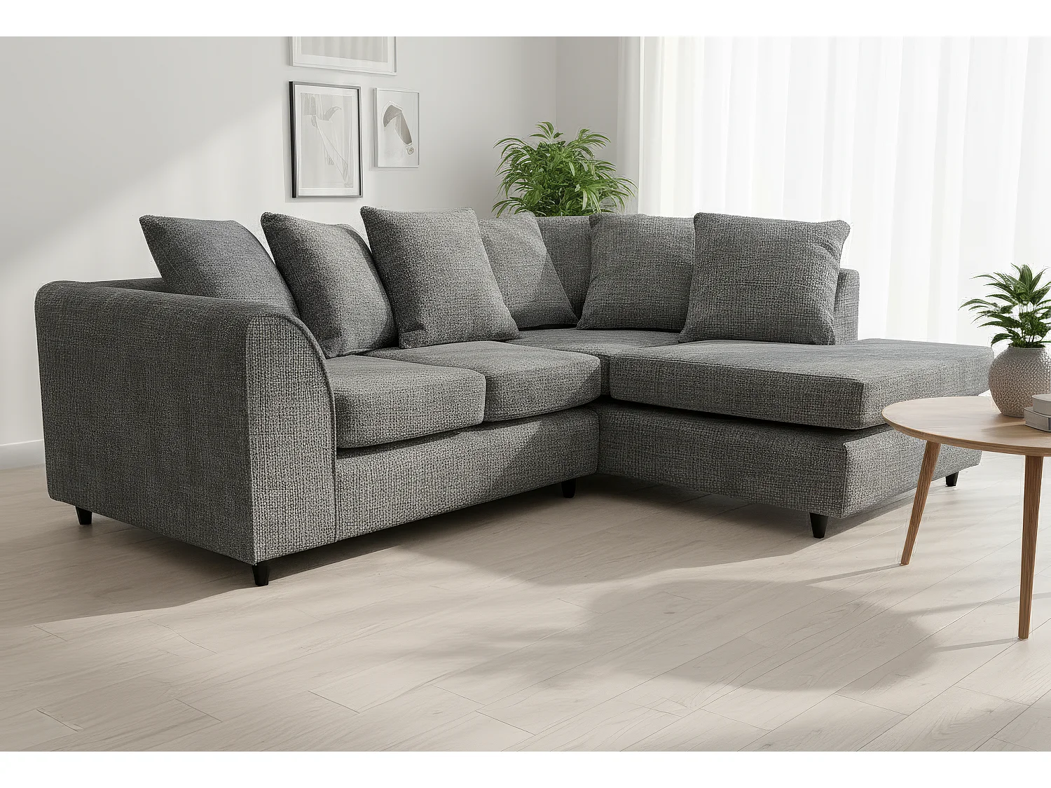 Jumbo Chenille Corner Sofa with Plush Chaise Extension Right Facing Dark Grey