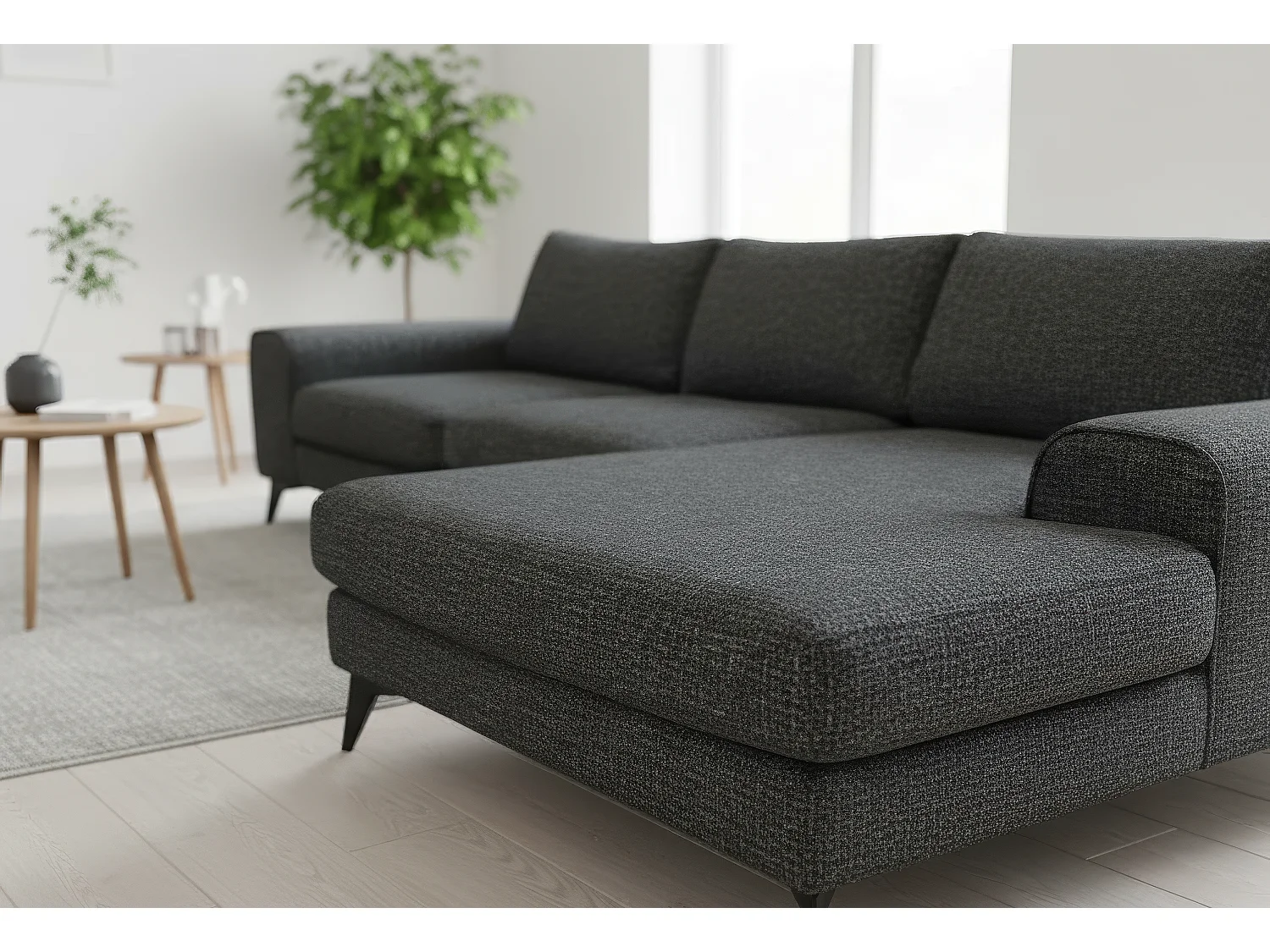 Venice Chenille Corner Sofa with Deep Seats and Extra-wide Padded Arms Right Facing Black