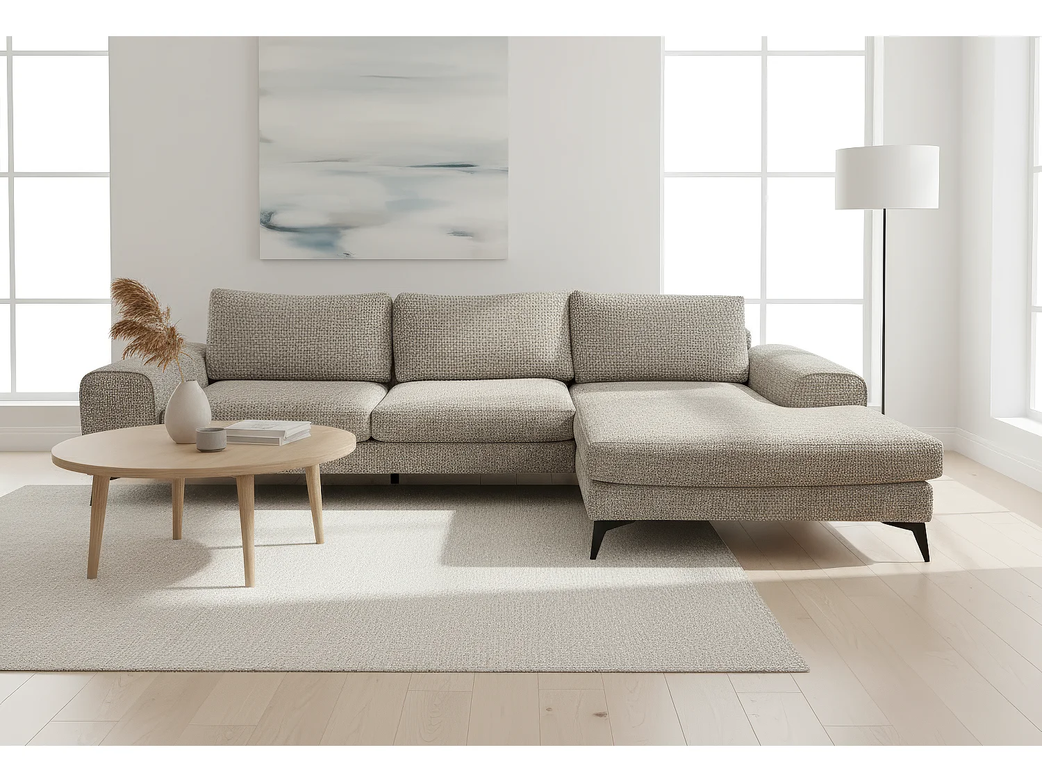 Venice Chenille Corner Sofa with Deep Seats and Extra-wide Padded Arms Right Facing Taupe