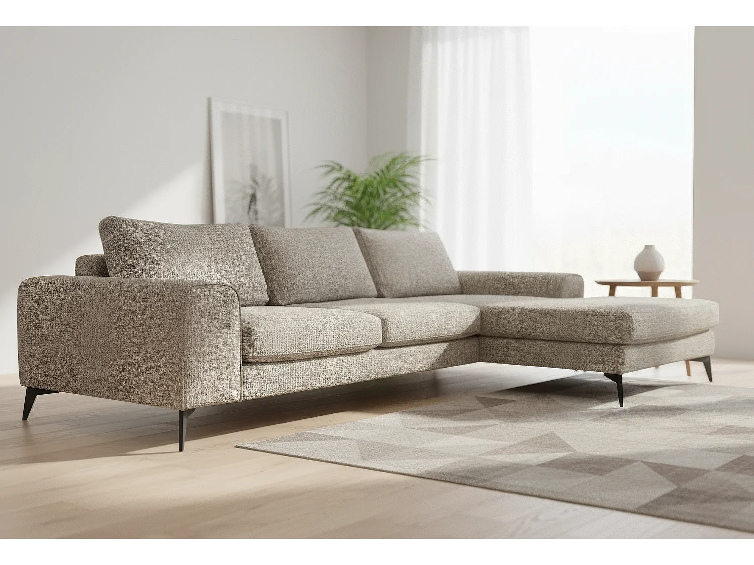 Venice Chenille Corner Sofa with Deep Seats and Extra-wide Padded Arms Right Facing Taupe