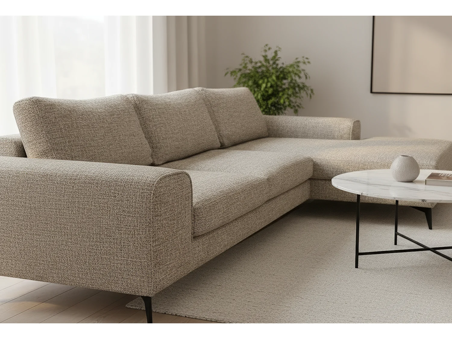 Venice Chenille Corner Sofa with Deep Seats and Extra-wide Padded Arms Right Facing Taupe