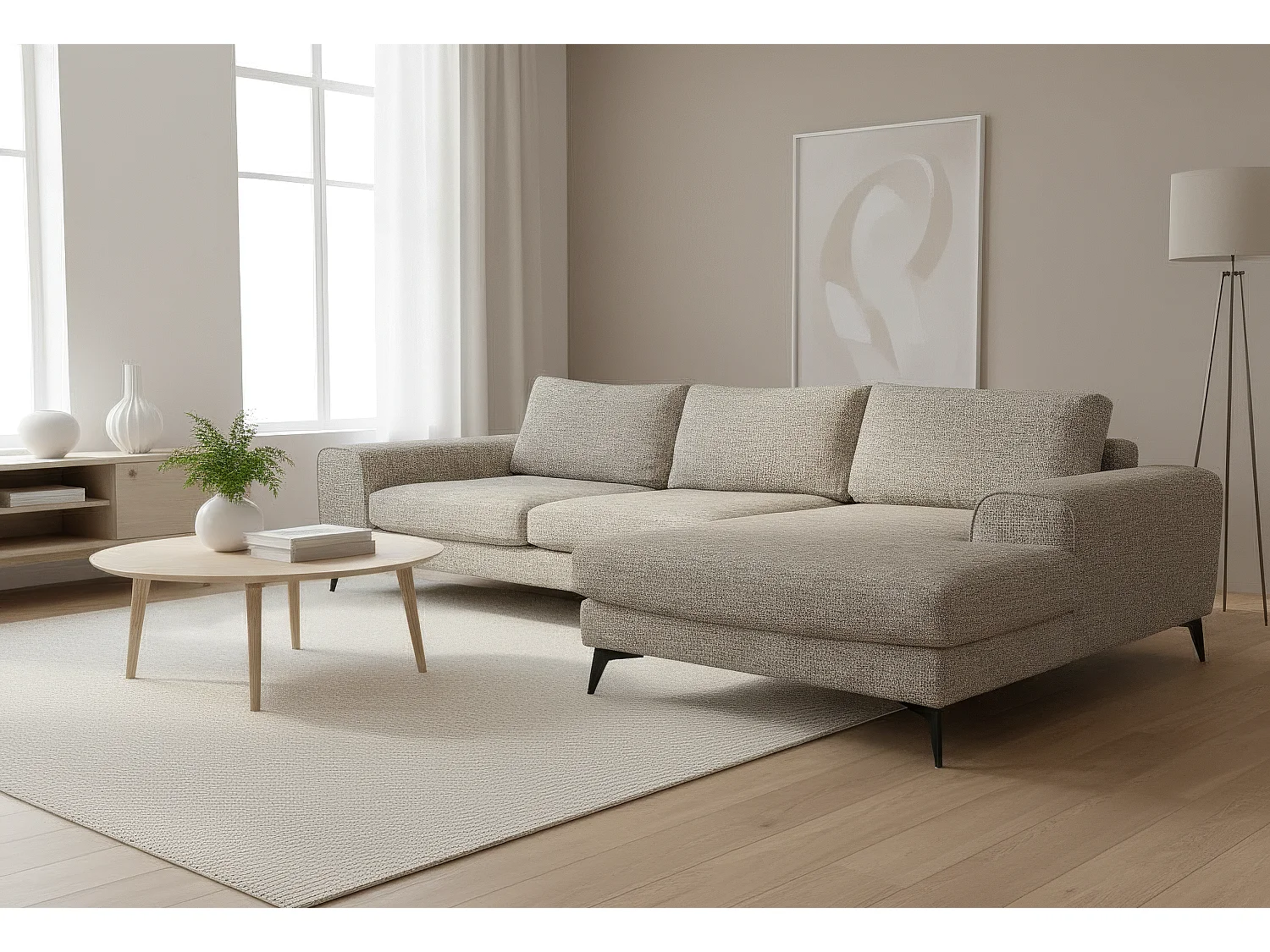 Venice Chenille Corner Sofa with Deep Seats and Extra-wide Padded Arms Right Facing Taupe