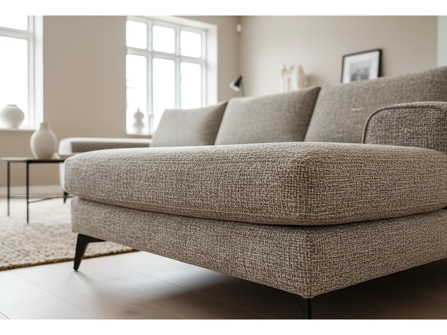 Venice Chenille Corner Sofa with Deep Seats and Extra-wide Padded Arms Right Facing Taupe