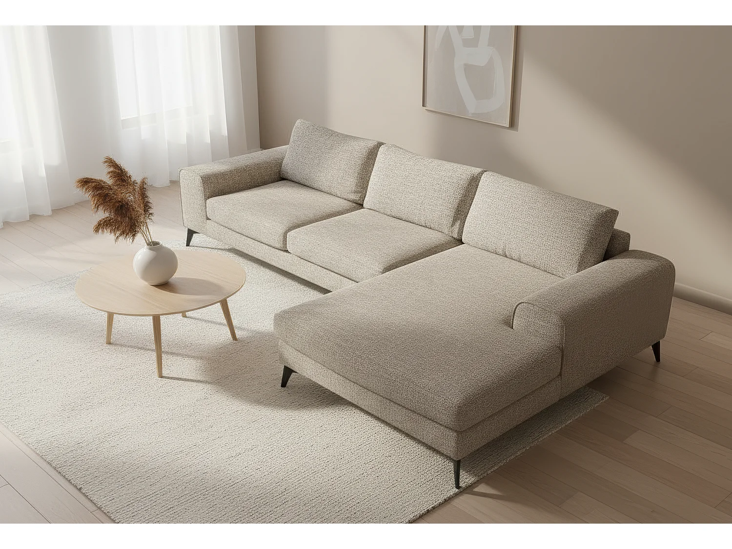 Venice Chenille Corner Sofa with Deep Seats and Extra-wide Padded Arms Right Facing Taupe