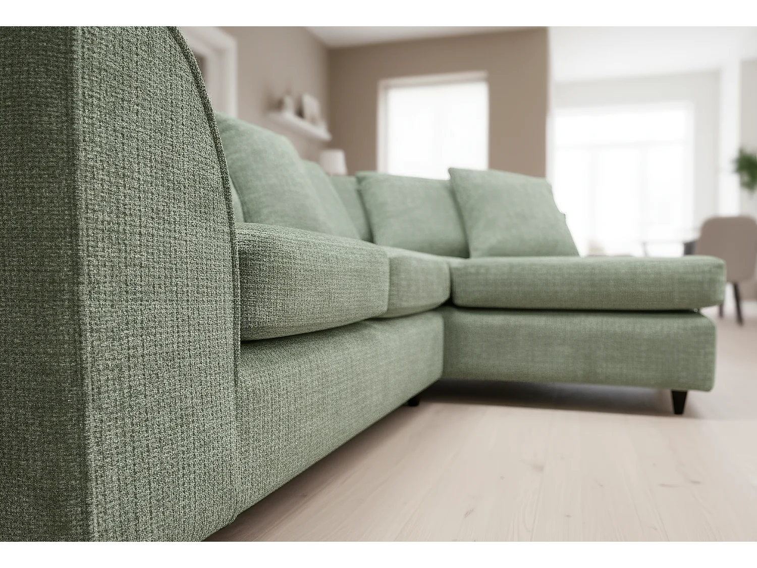 Jumbo Chenille Corner Sofa with Plush Chaise Extension Right Facing Sage Green
