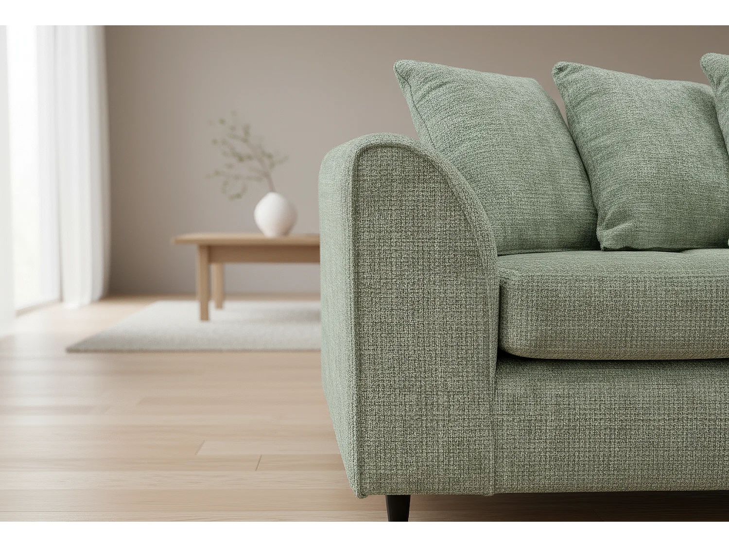 Jumbo Chenille Corner Sofa with Plush Chaise Extension Right Facing Sage Green