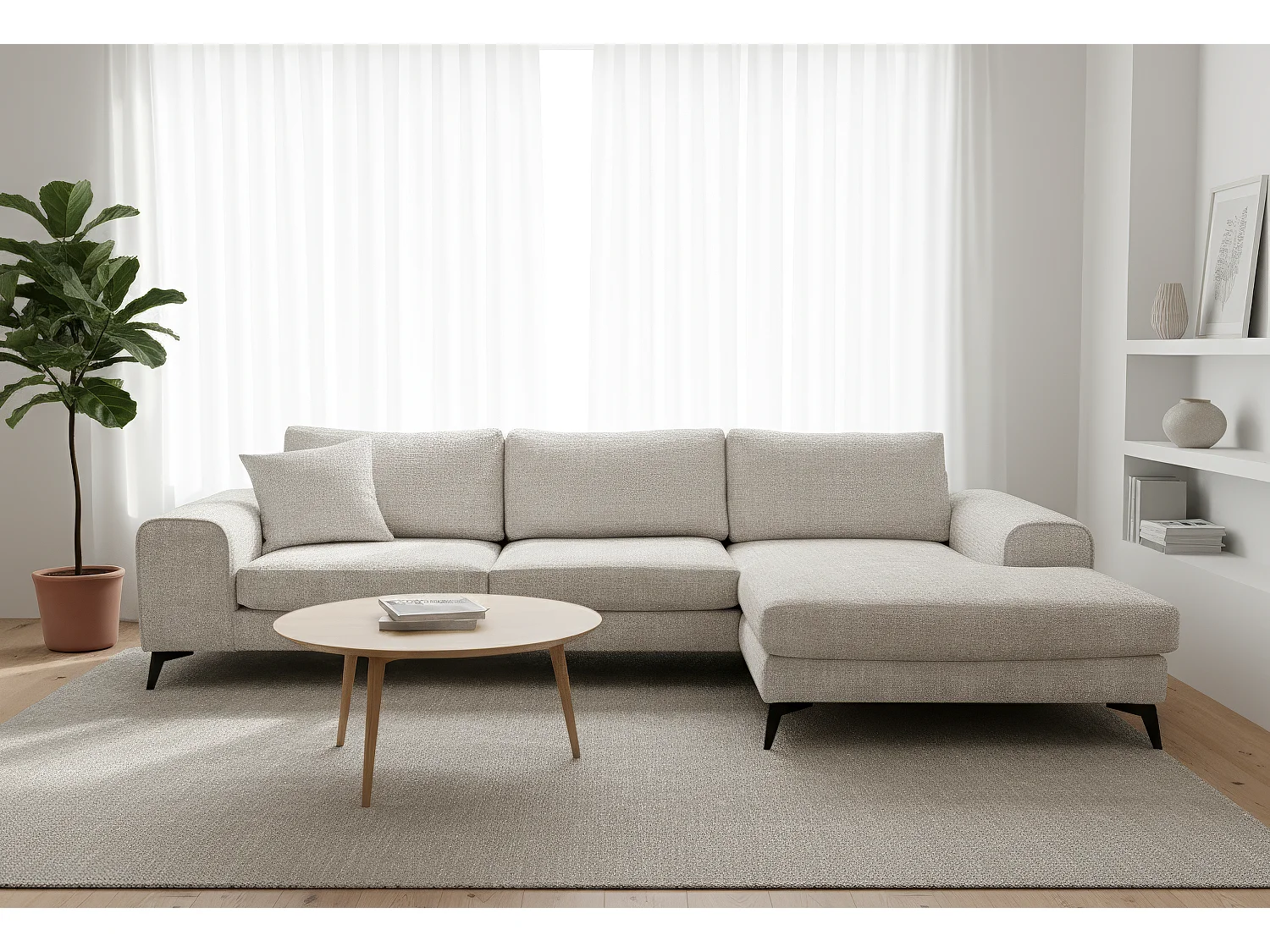 Venice Chenille Corner Sofa with Deep Seats and Extra-wide Padded Arms Right Facing Stone Grey