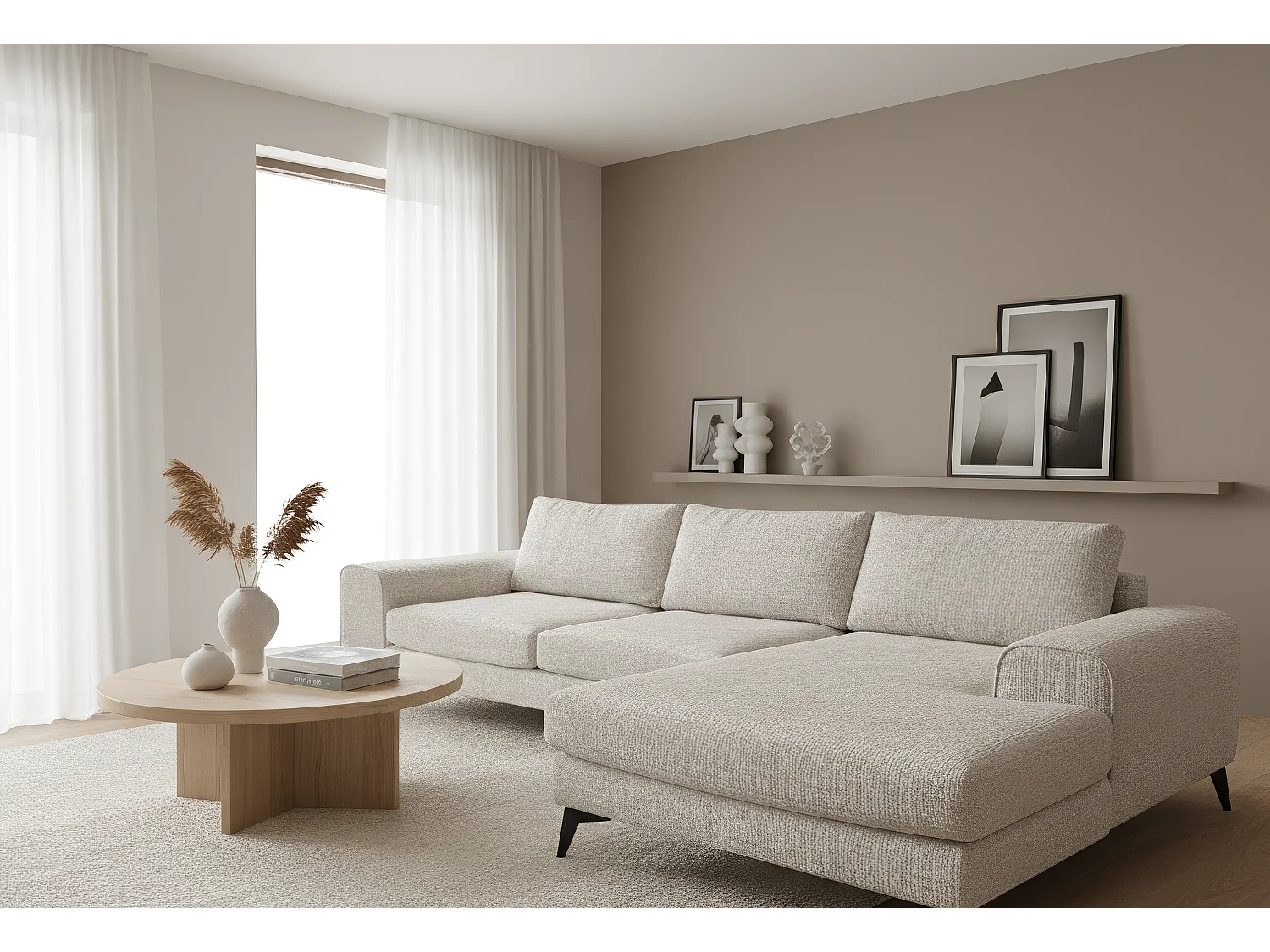 Venice Chenille Corner Sofa with Deep Seats and Extra-wide Padded Arms Right Facing Stone Grey
