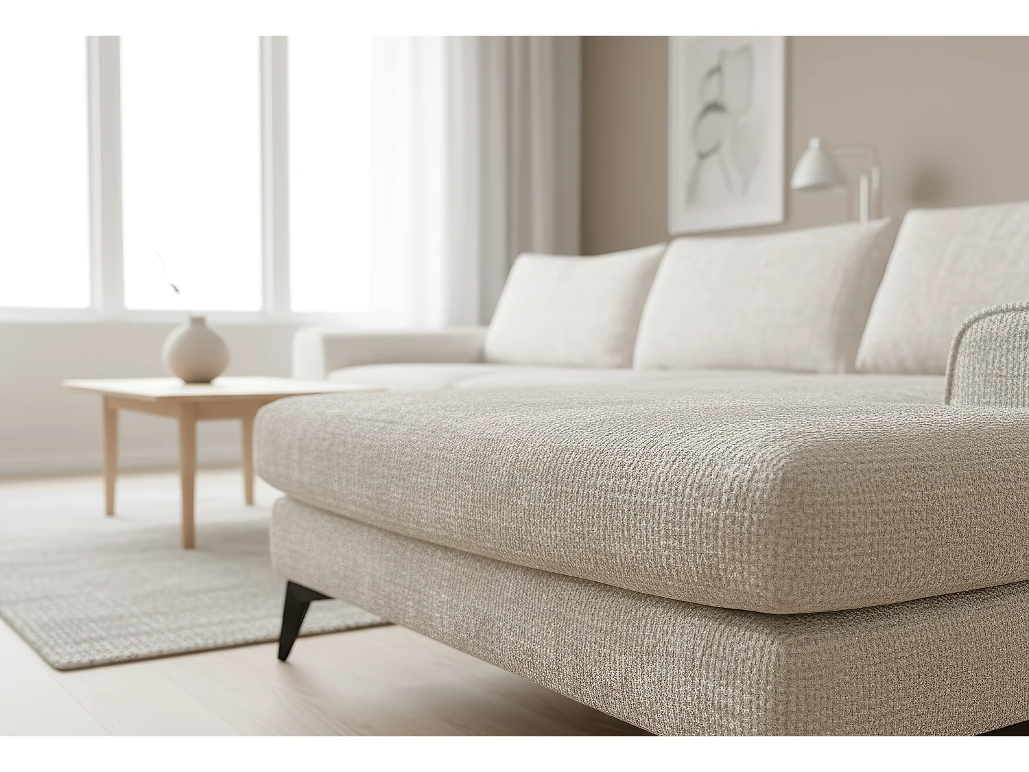 Venice Chenille Corner Sofa with Deep Seats and Extra-wide Padded Arms Right Facing Stone Grey