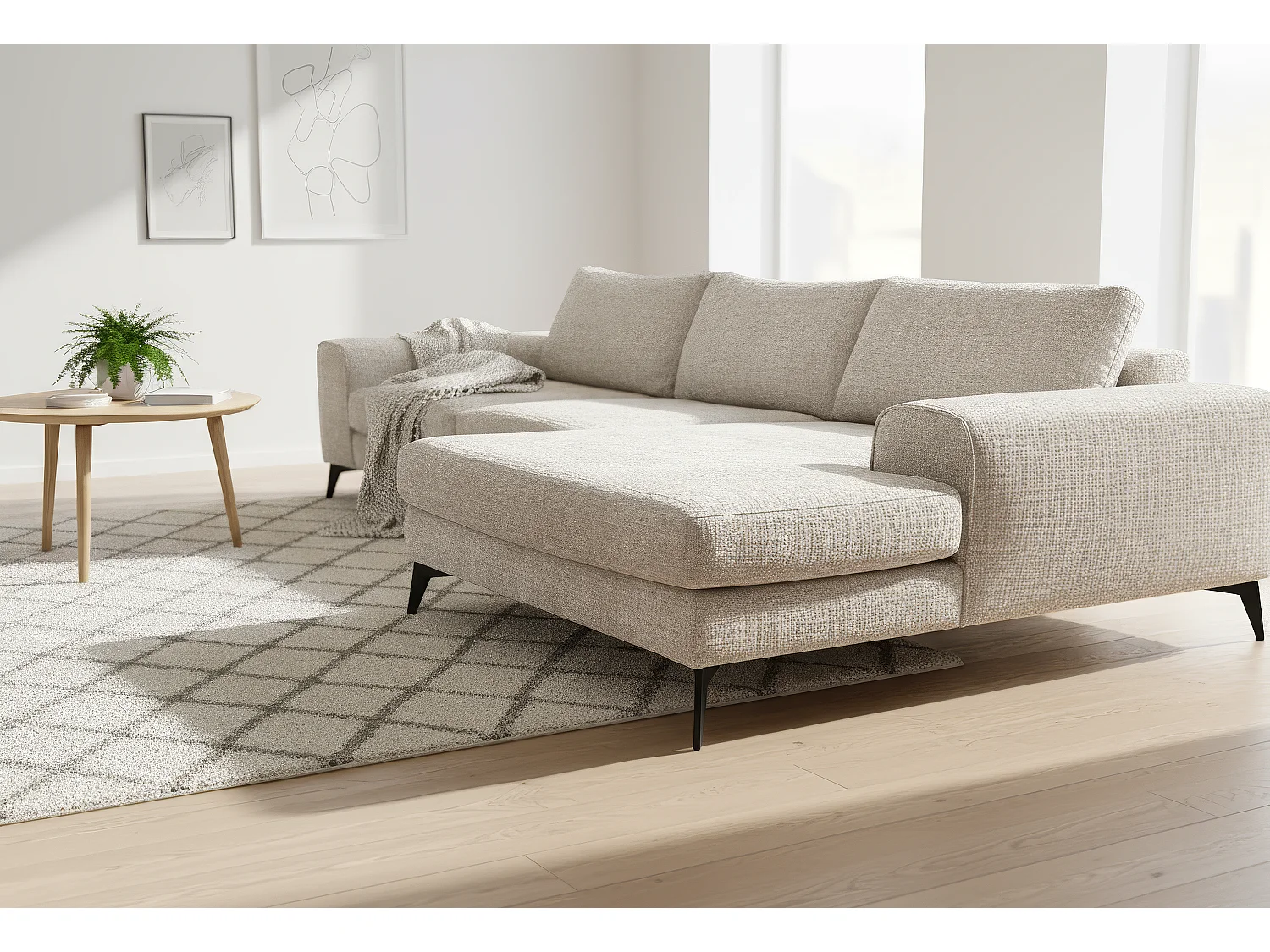Venice Chenille Corner Sofa with Deep Seats and Extra-wide Padded Arms Right Facing Stone Grey