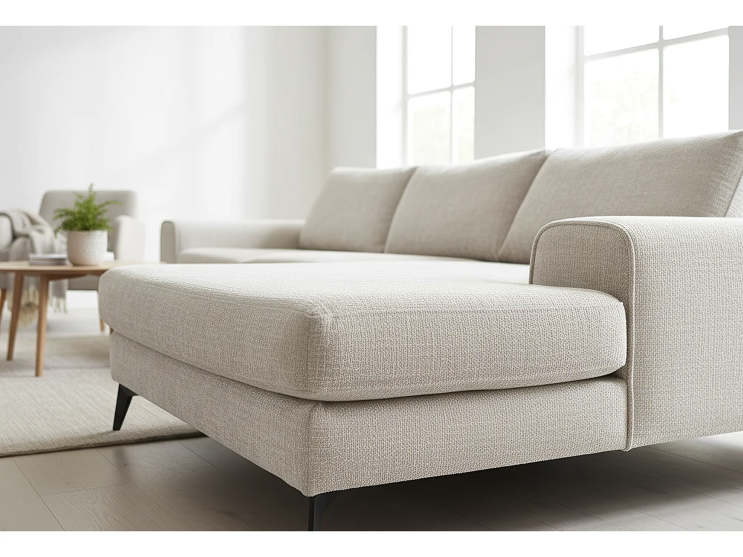 Venice Chenille Corner Sofa with Deep Seats and Extra-wide Padded Arms Right Facing Stone Grey