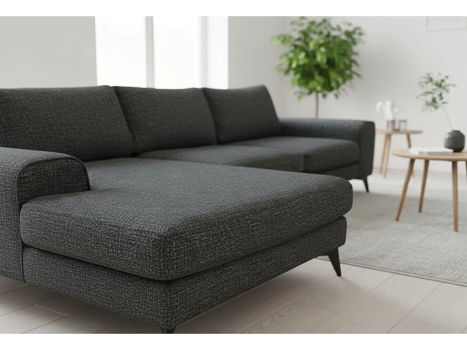 Venice Chenille Corner Sofa with Deep Seats and Extra-wide Padded Arms Left Facing Black