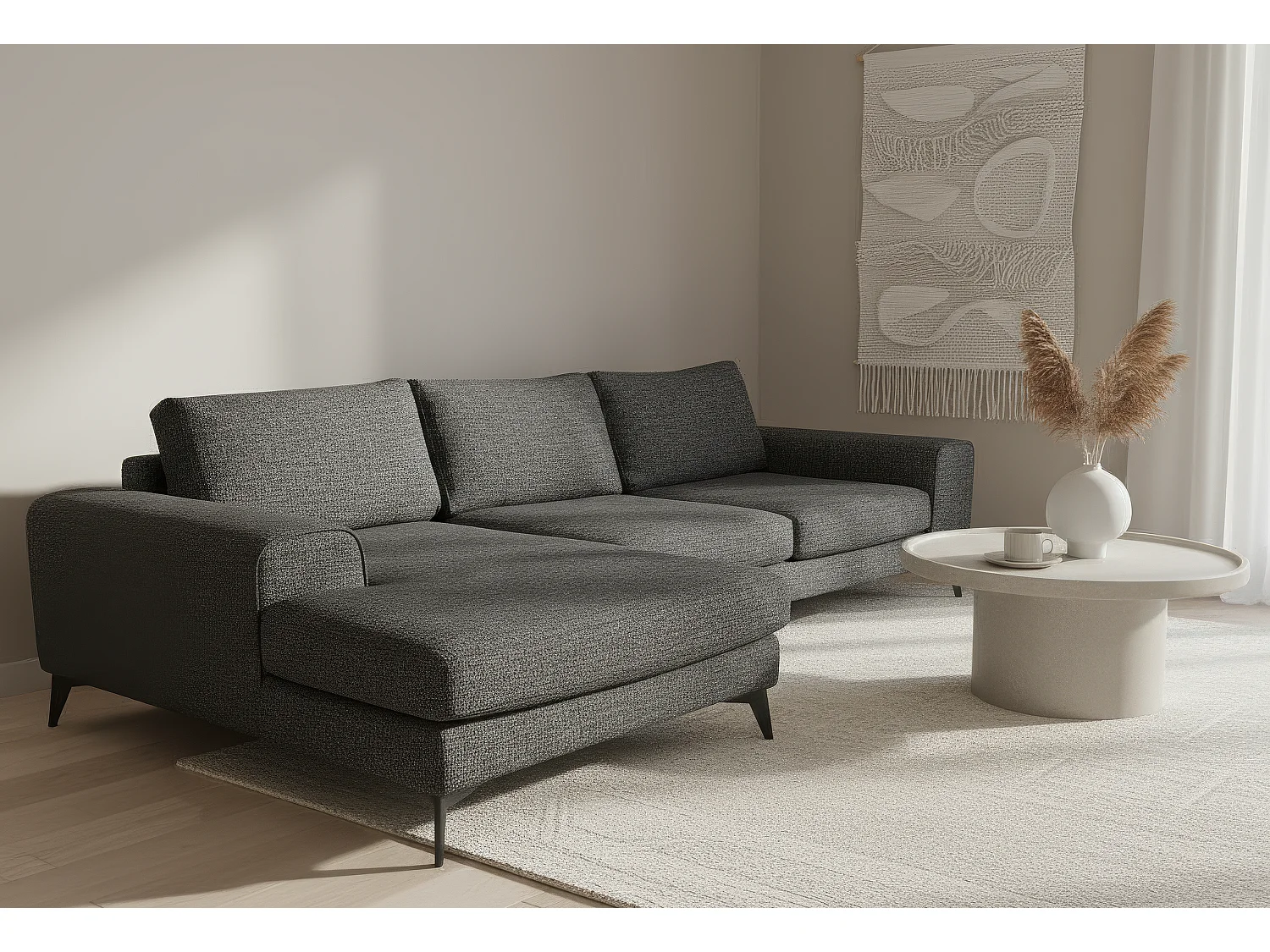 Venice Chenille Corner Sofa with Deep Seats and Extra-wide Padded Arms Left Facing Black