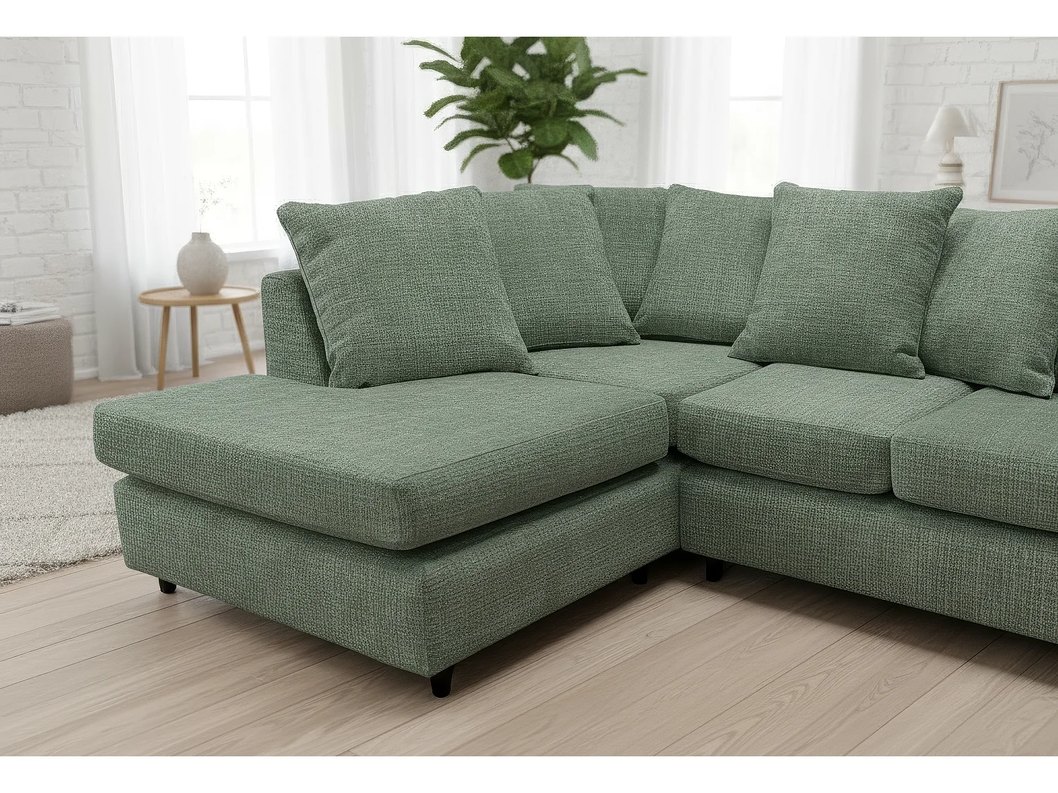 Jumbo Chenille Corner Sofa with Plush Chaise Extension Left Facing Rifle Green