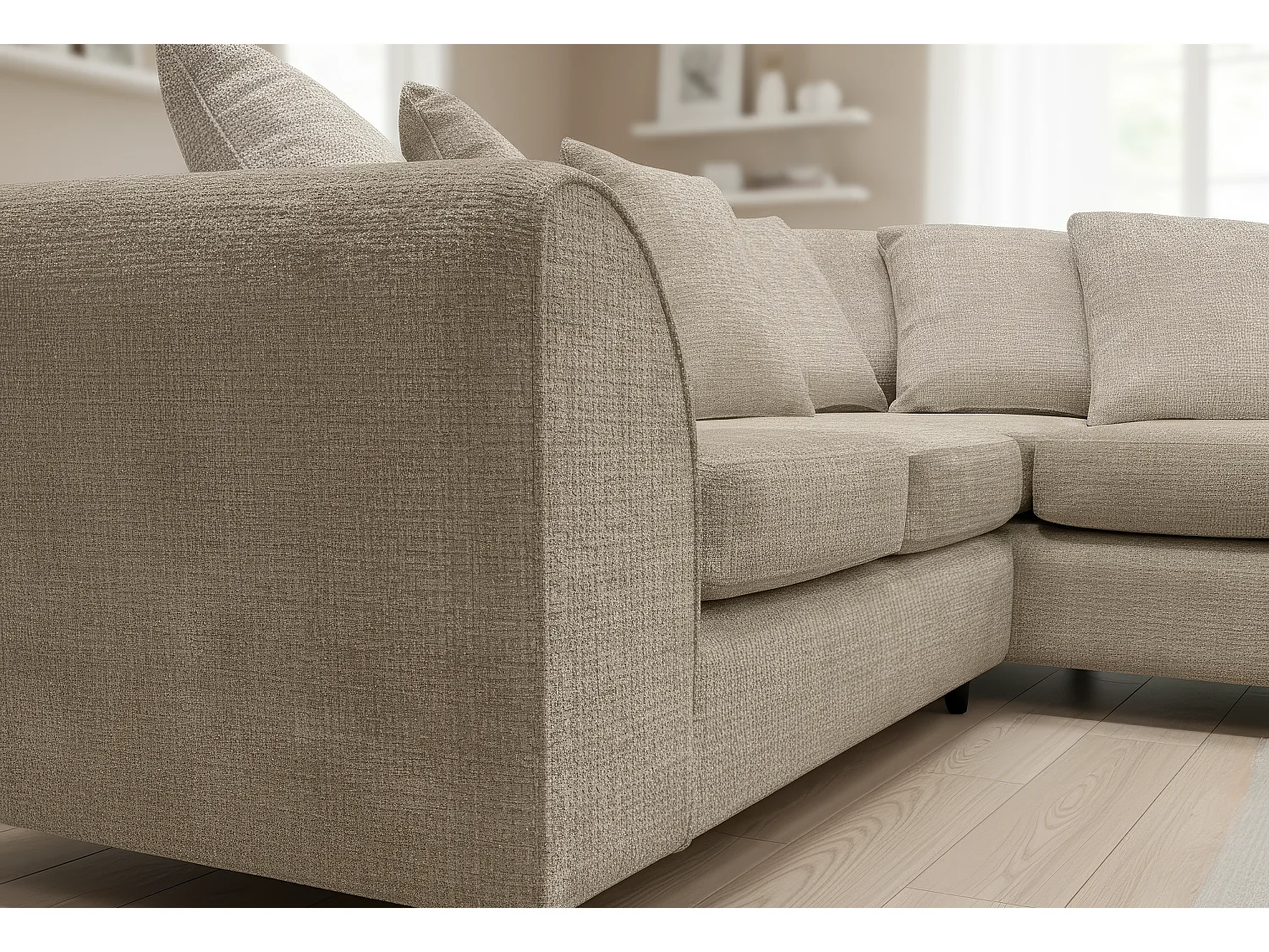 Jumbo Chenille Corner Sofa with Plush Chaise Extension Right Facing Taupe