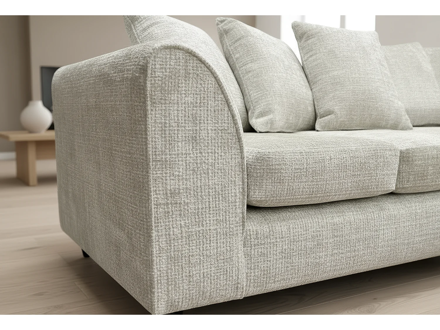 Jumbo Chenille Corner Sofa with Plush Chaise Extension Right Facing White