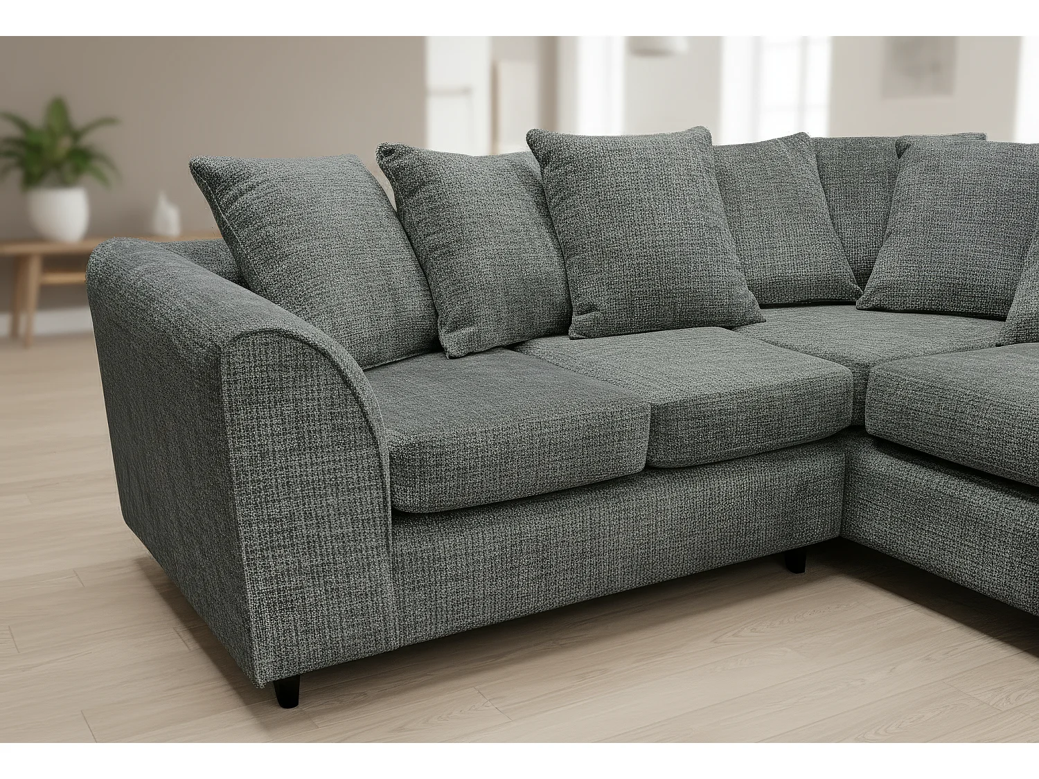 Jumbo Chenille Corner Sofa with Plush Chaise Extension Right Facing Charcoal