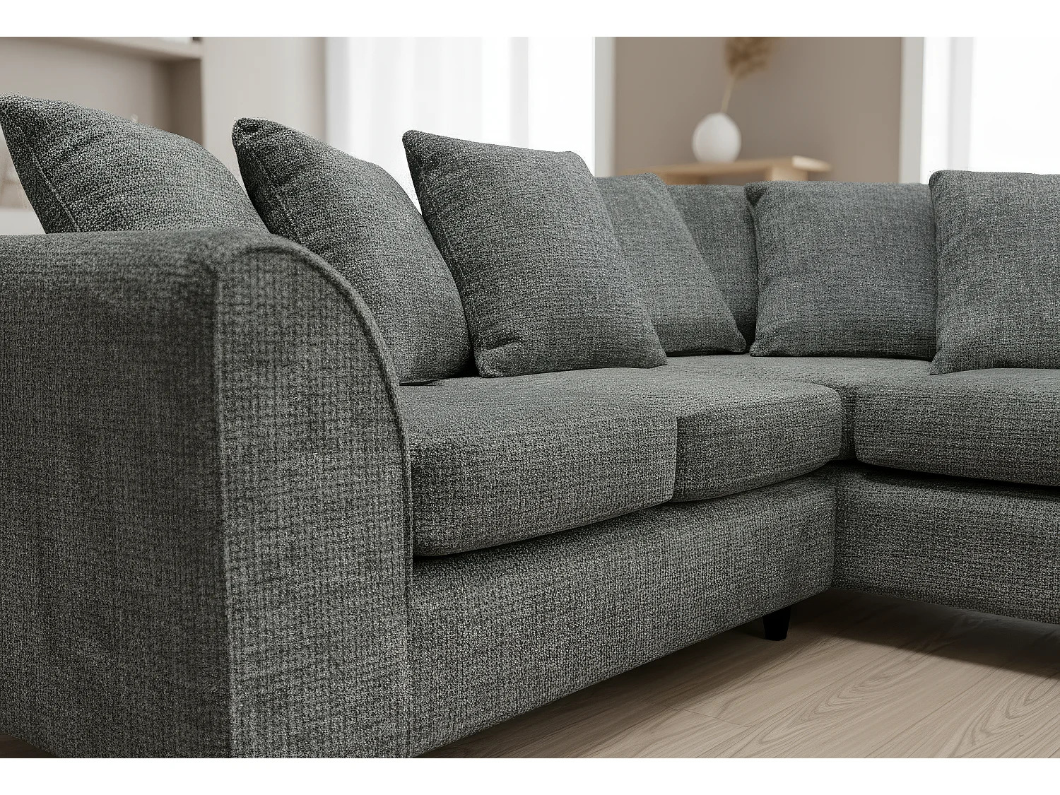 Jumbo Chenille Corner Sofa with Plush Chaise Extension Right Facing Charcoal