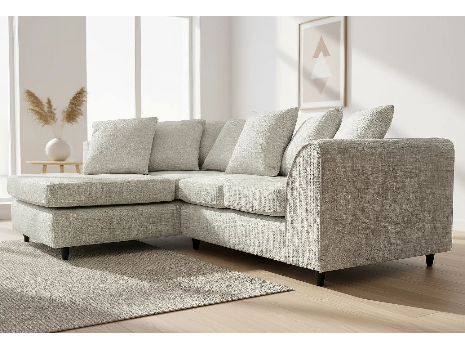 Jumbo Chenille Corner Sofa with Plush Chaise Extension Left Facing White