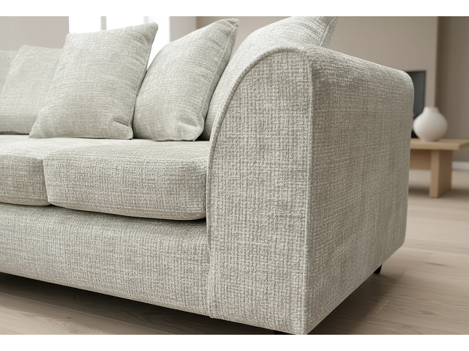 Jumbo Chenille Corner Sofa with Plush Chaise Extension Left Facing White