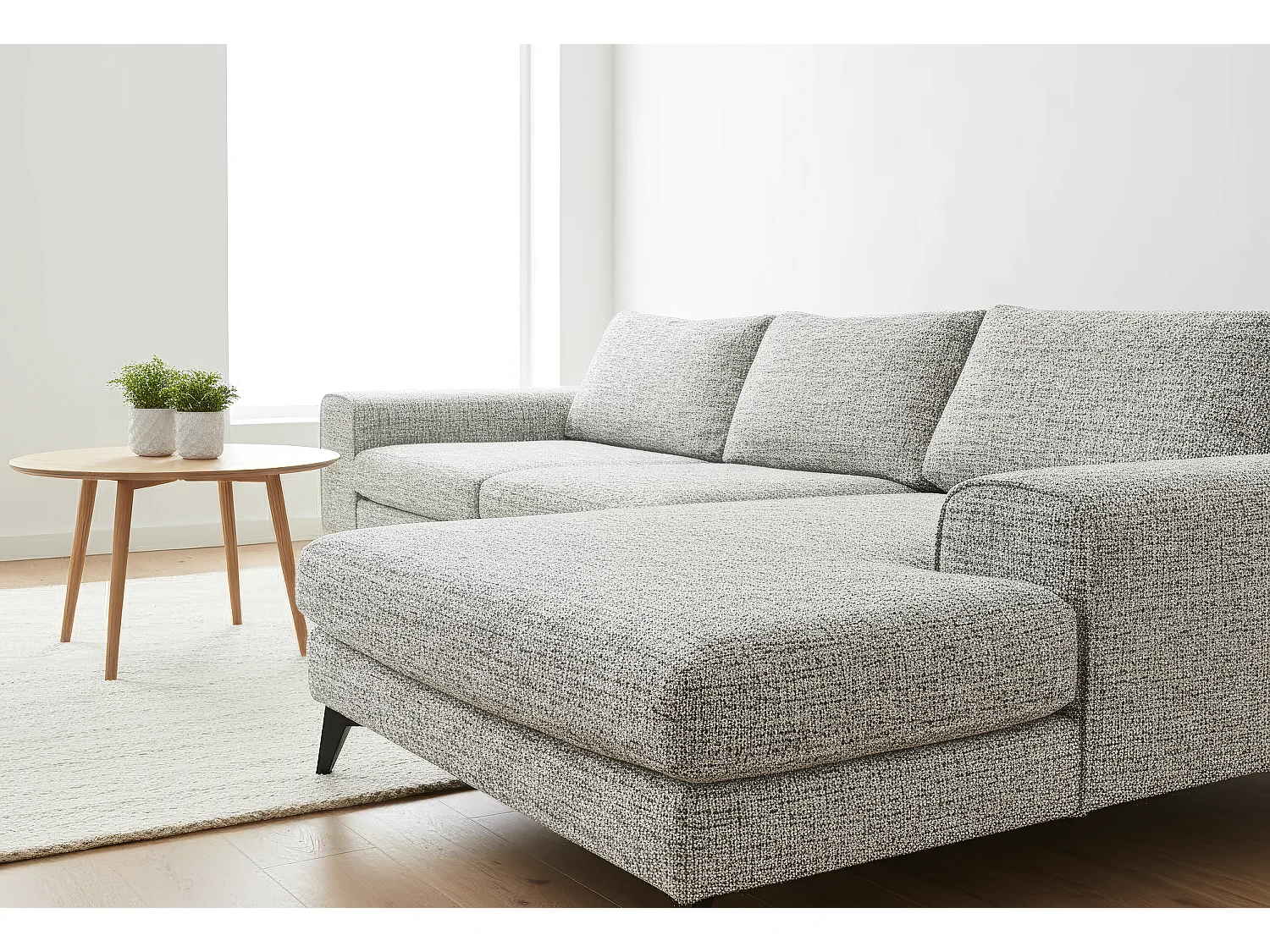 Venice Chenille Corner Sofa with Deep Seats and Extra-wide Padded Arms Right Facing Light Grey