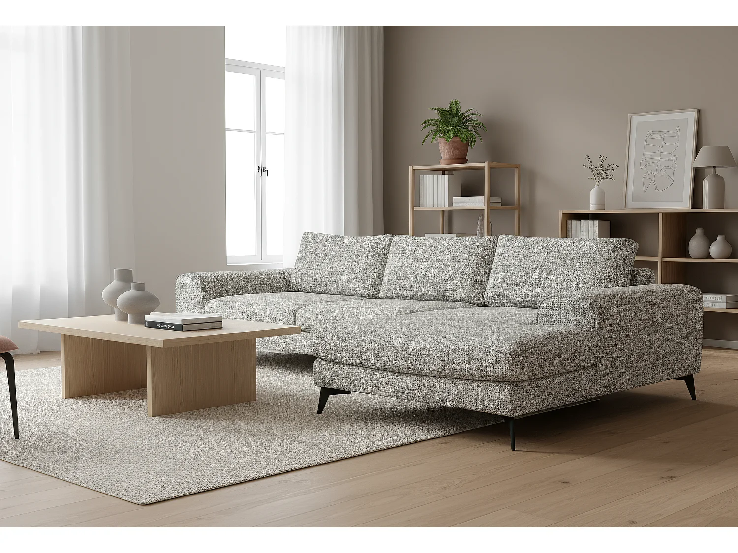 Venice Chenille Corner Sofa with Deep Seats and Extra-wide Padded Arms Right Facing Light Grey