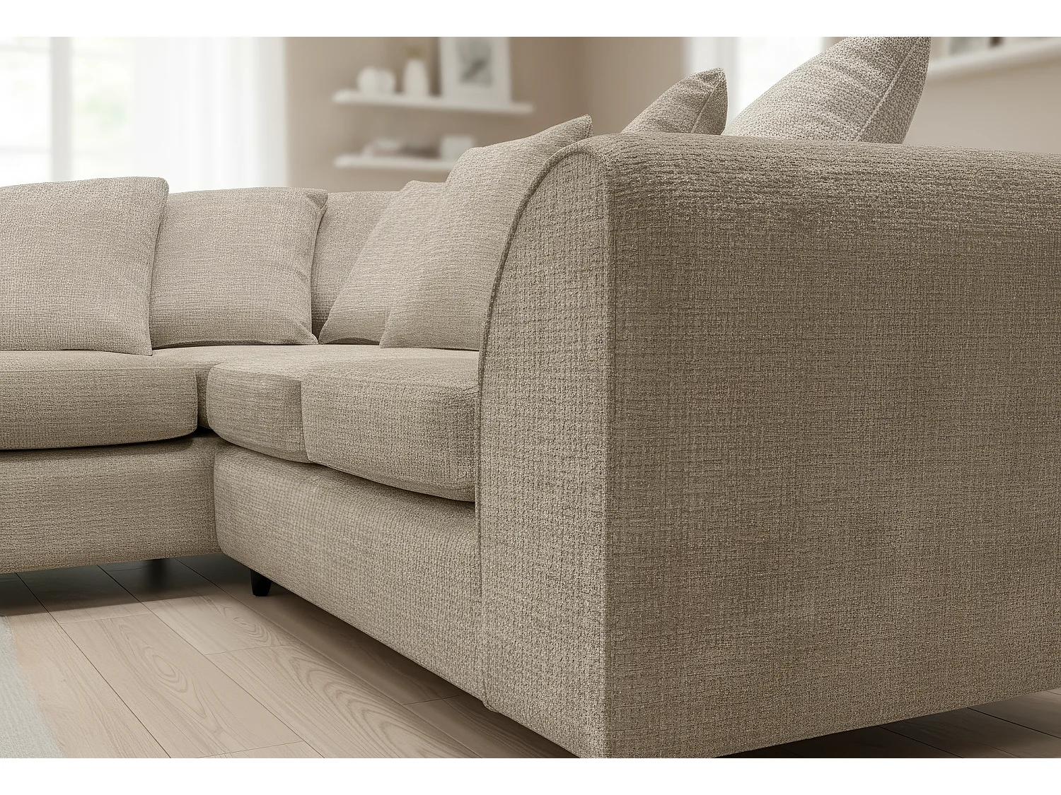 Jumbo Chenille Corner Sofa with Plush Chaise Extension Left Facing Taupe