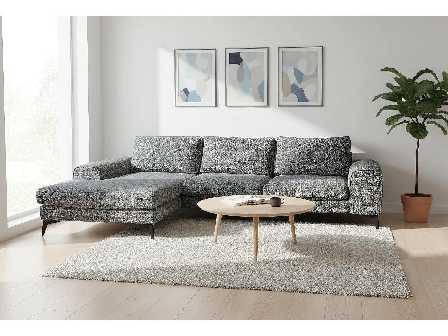 Venice Chenille Corner Sofa with Deep Seats and Extra-wide Padded Arms Left Facing Dark Grey